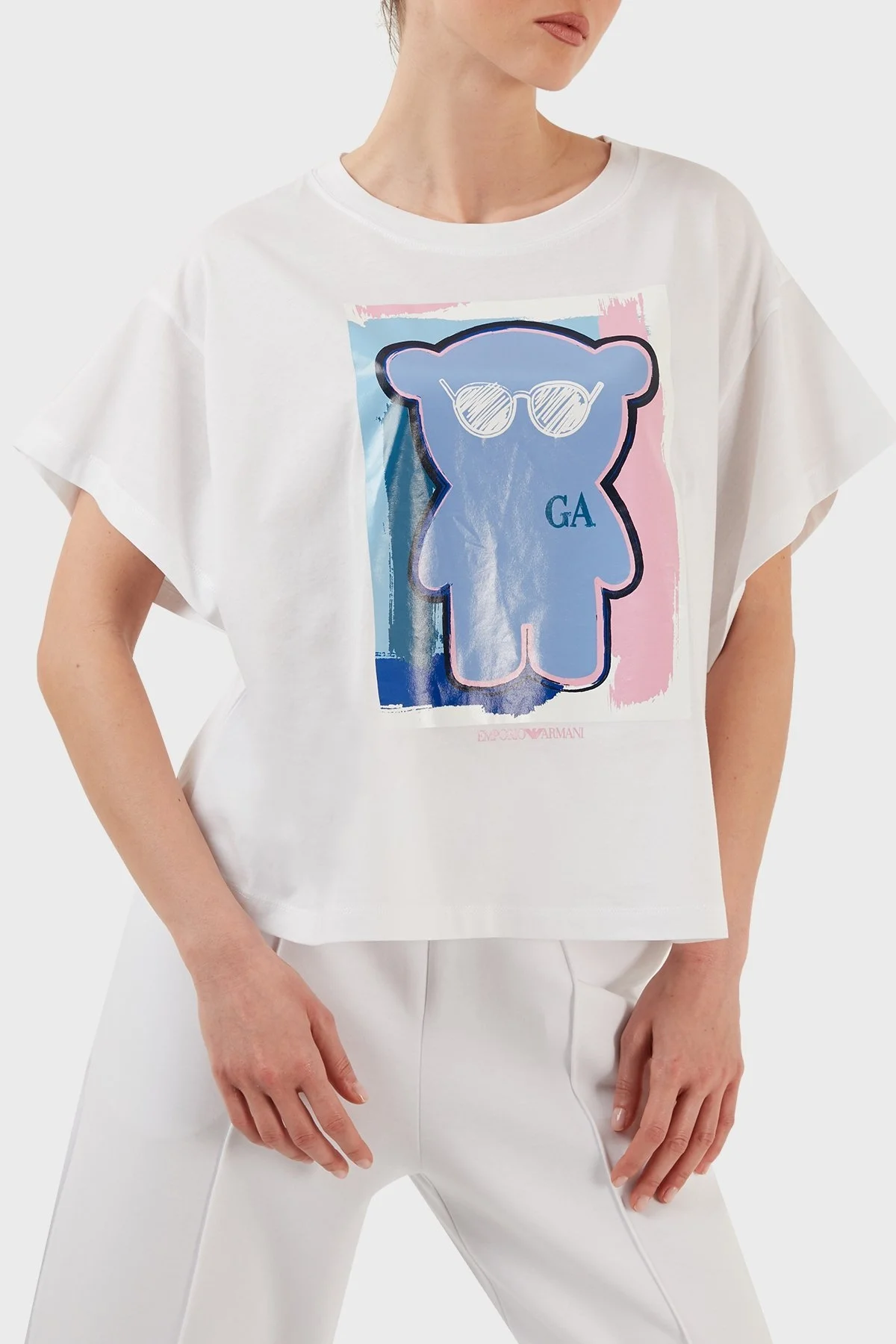 Emporio Armani Pamuklu Relaxed Fit Bisiklet Yaka Bayan T Shirt 3R2T8F 2JQ4Z 0100 BEYAZ - 3