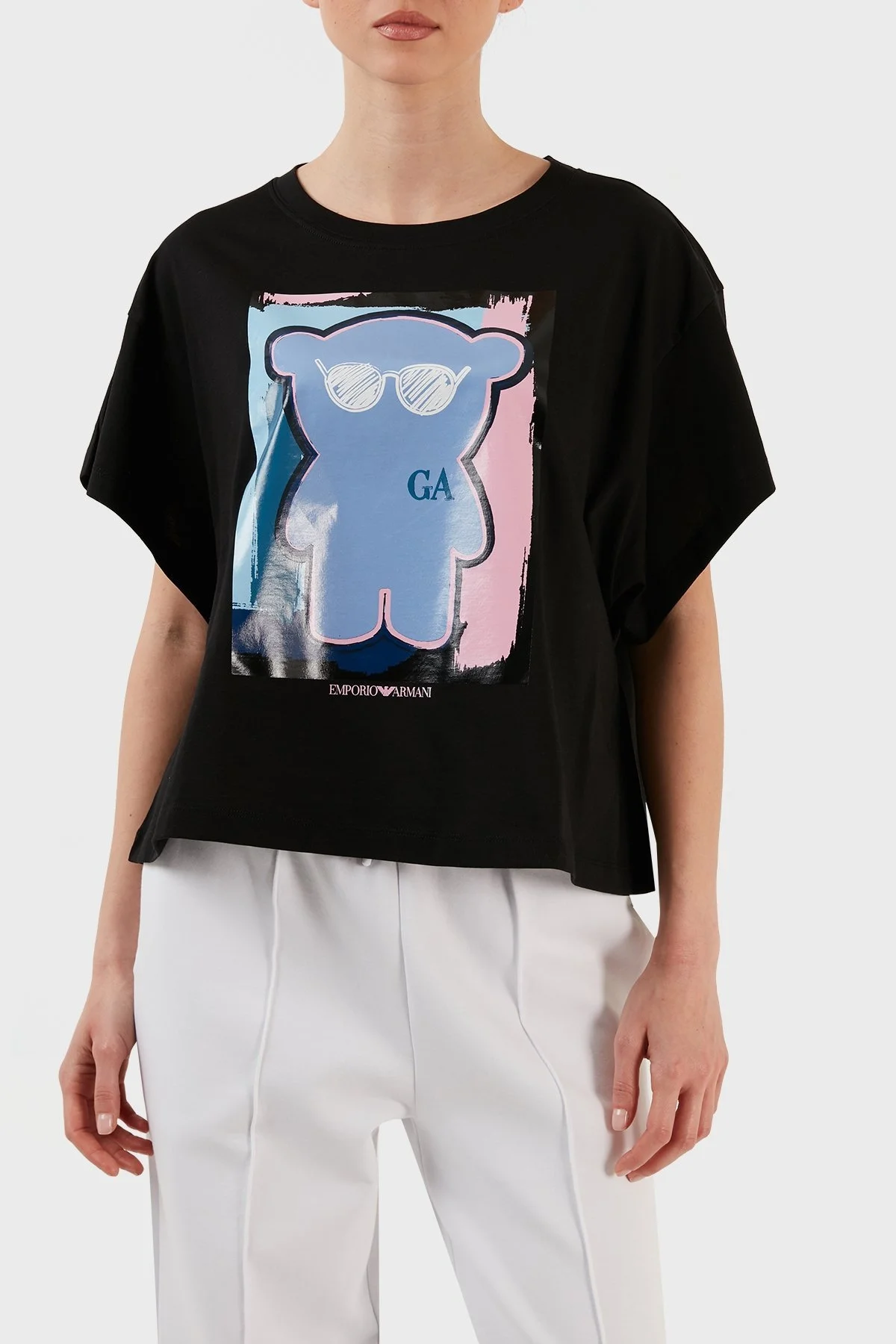 Emporio Armani Pamuklu Relaxed Fit Bisiklet Yaka Bayan T Shirt 3R2T8F 2JQ4Z 0999 SİYAH - 1