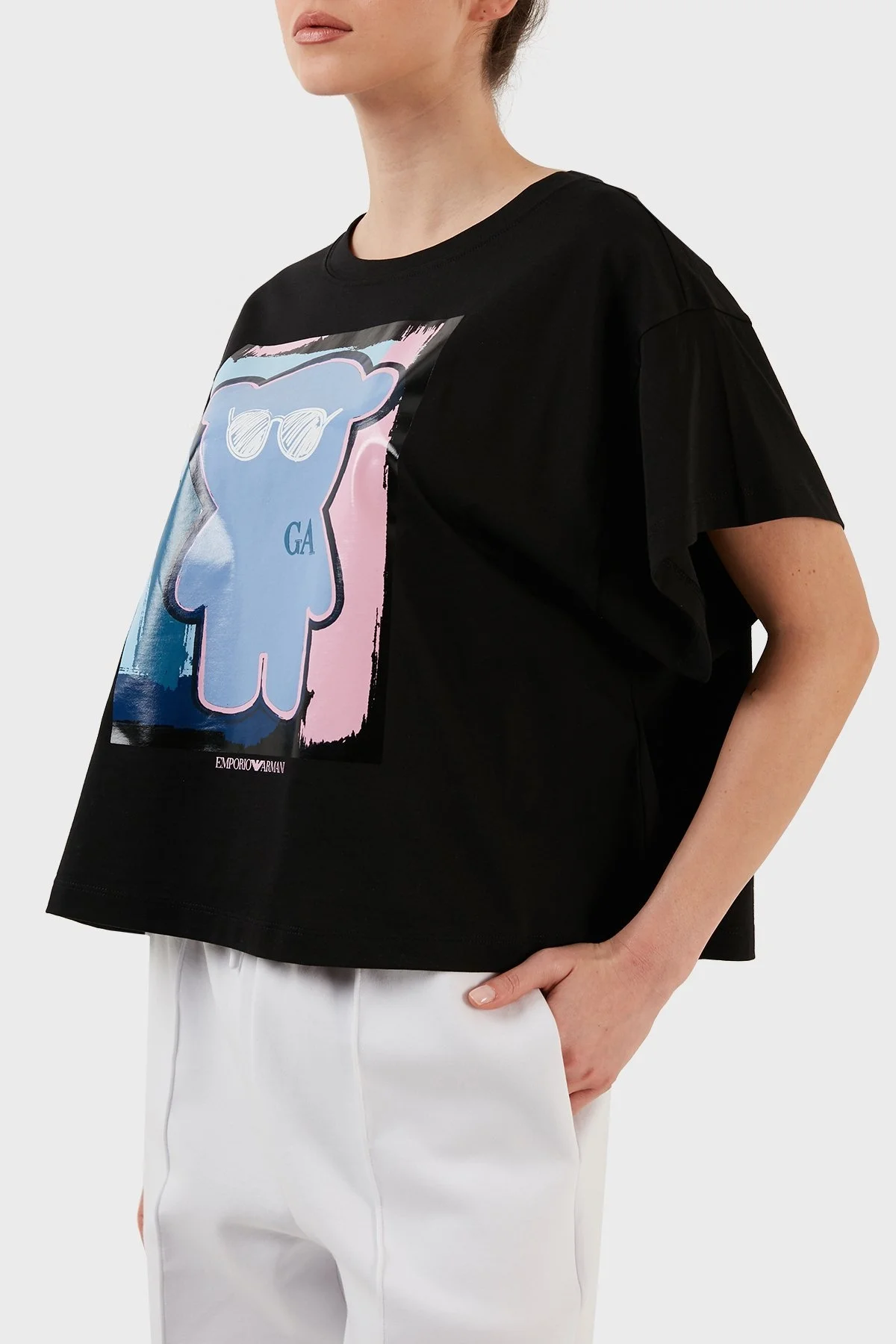 Emporio Armani Pamuklu Relaxed Fit Bisiklet Yaka Bayan T Shirt 3R2T8F 2JQ4Z 0999 SİYAH - 2