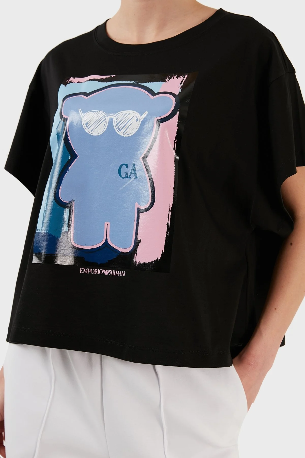 Emporio Armani Pamuklu Relaxed Fit Bisiklet Yaka Bayan T Shirt 3R2T8F 2JQ4Z 0999 SİYAH - 3
