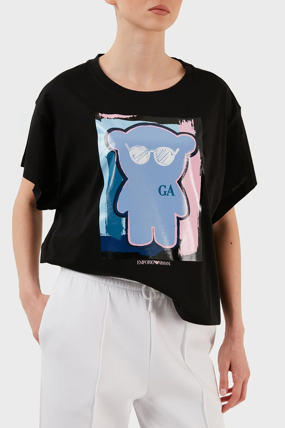 Emporio Armani Pamuklu Relaxed Fit Bisiklet Yaka Bayan T Shirt 3R2T8F 2JQ4Z 0999 SİYAH - 4