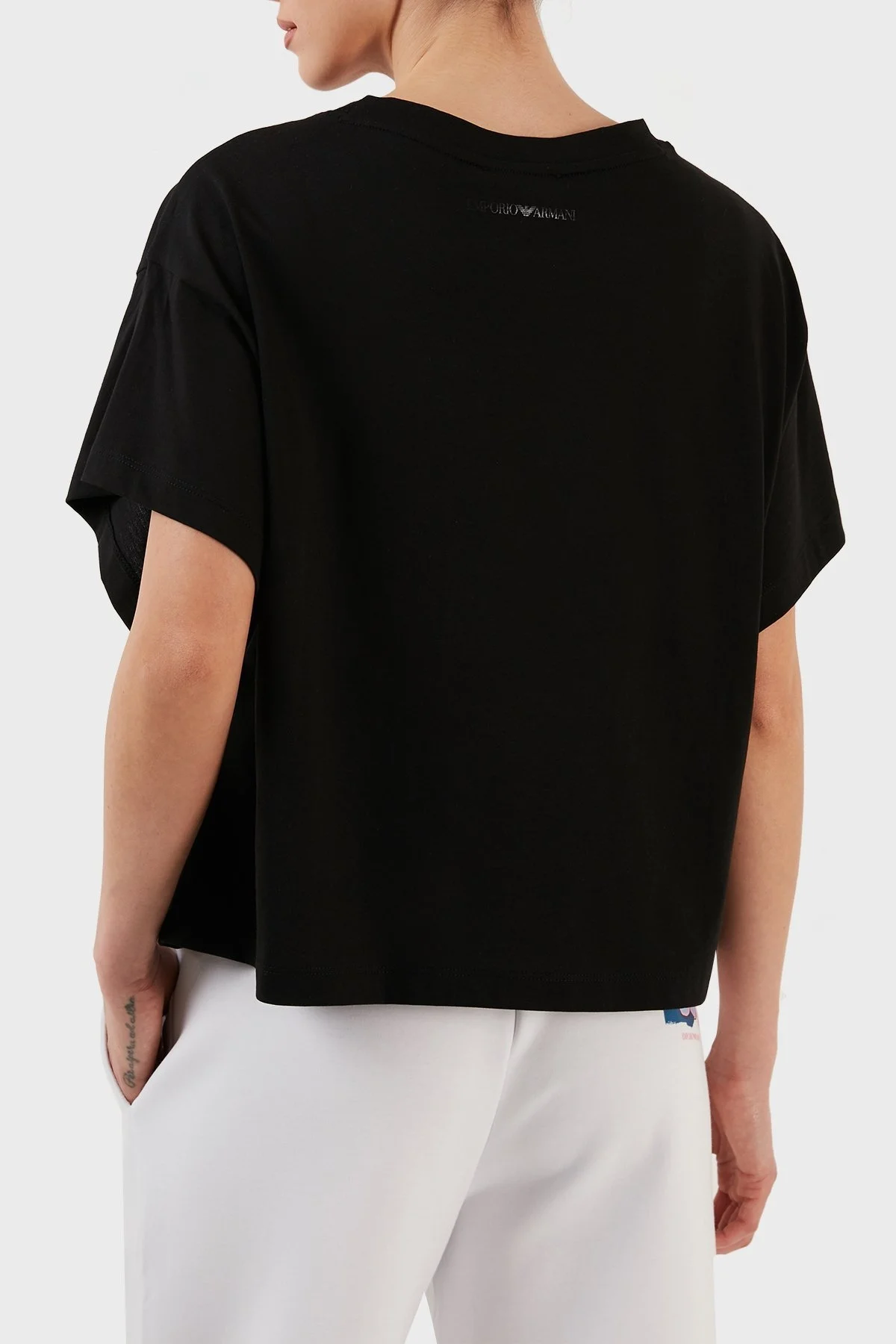 Emporio Armani Pamuklu Relaxed Fit Bisiklet Yaka Bayan T Shirt 3R2T8F 2JQ4Z 0999 SİYAH - 5