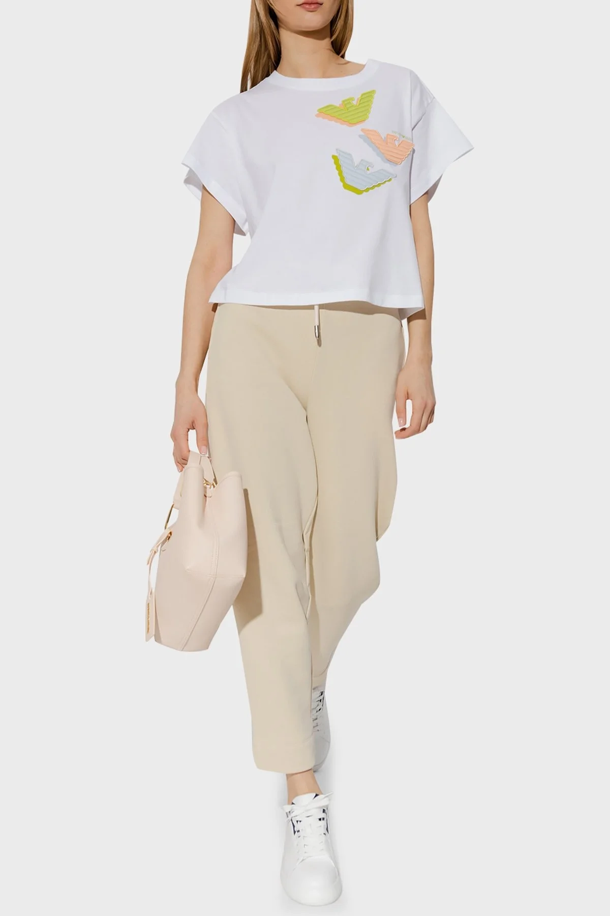 Emporio Armani Pamuklu Relaxed Fit Bisiklet Yaka Bayan T Shirt 3R2T8L 2J53Z 0100 BEYAZ - 2