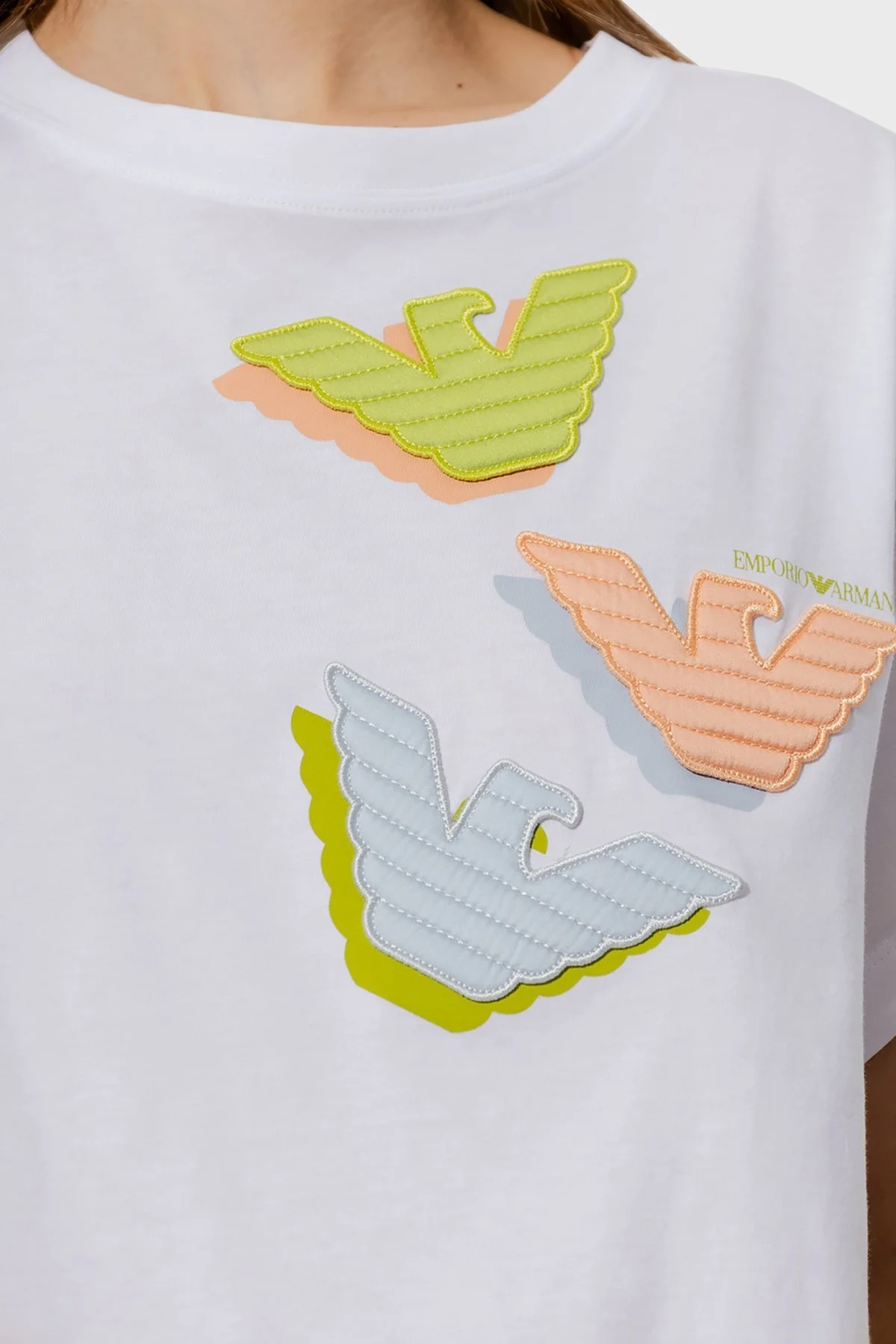 Emporio Armani Pamuklu Relaxed Fit Bisiklet Yaka Bayan T Shirt 3R2T8L 2J53Z 0100 BEYAZ - 4