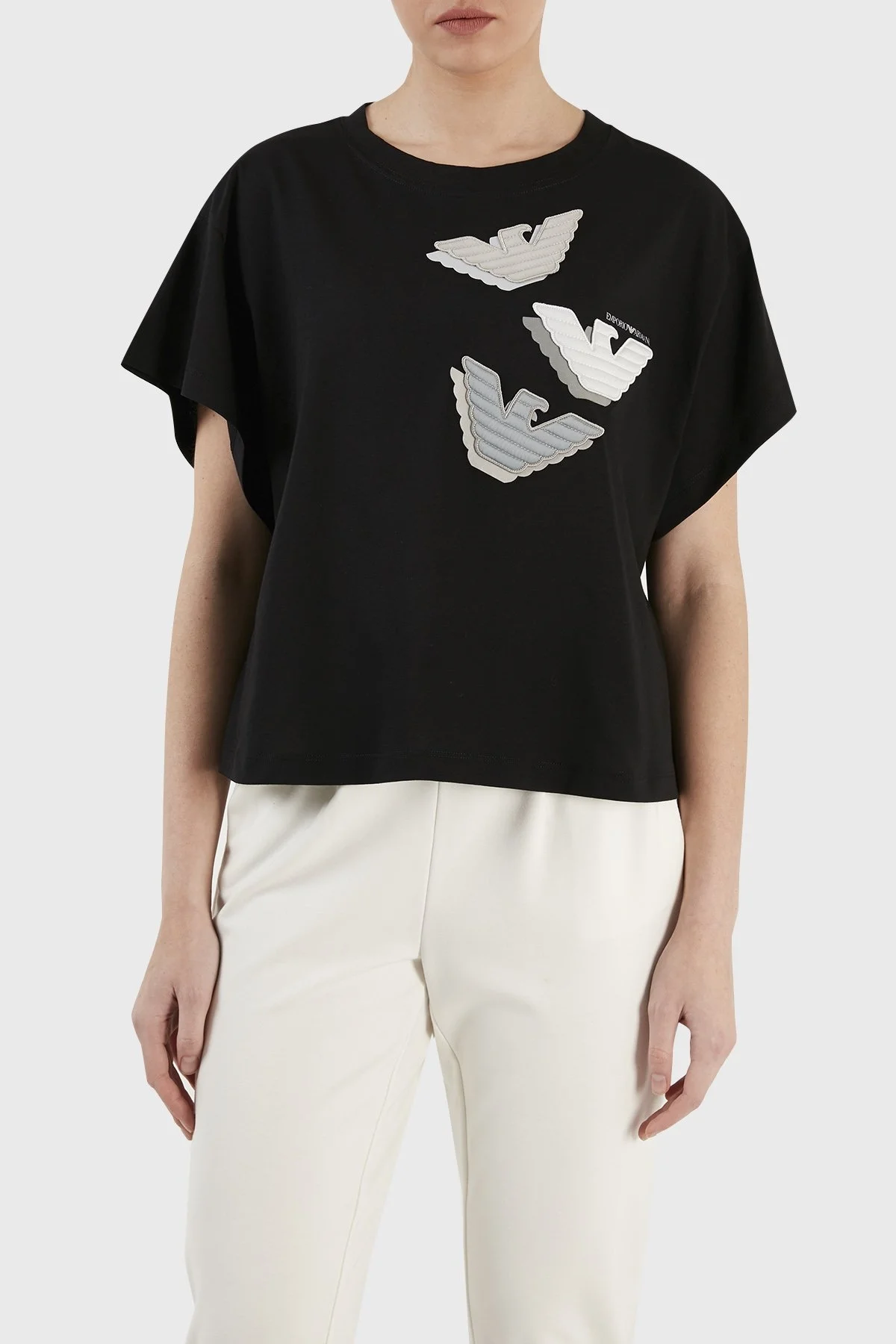 Emporio Armani Pamuklu Relaxed Fit Bisiklet Yaka Bayan T Shirt 3R2T8L 2J53Z 0999 SİYAH - 1