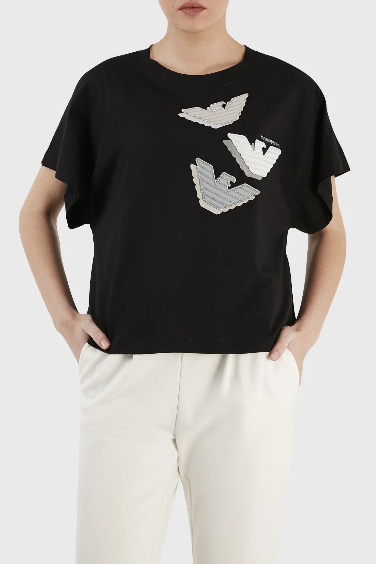 Emporio Armani Pamuklu Relaxed Fit Bisiklet Yaka Bayan T Shirt 3R2T8L 2J53Z 0999 SİYAH - 2