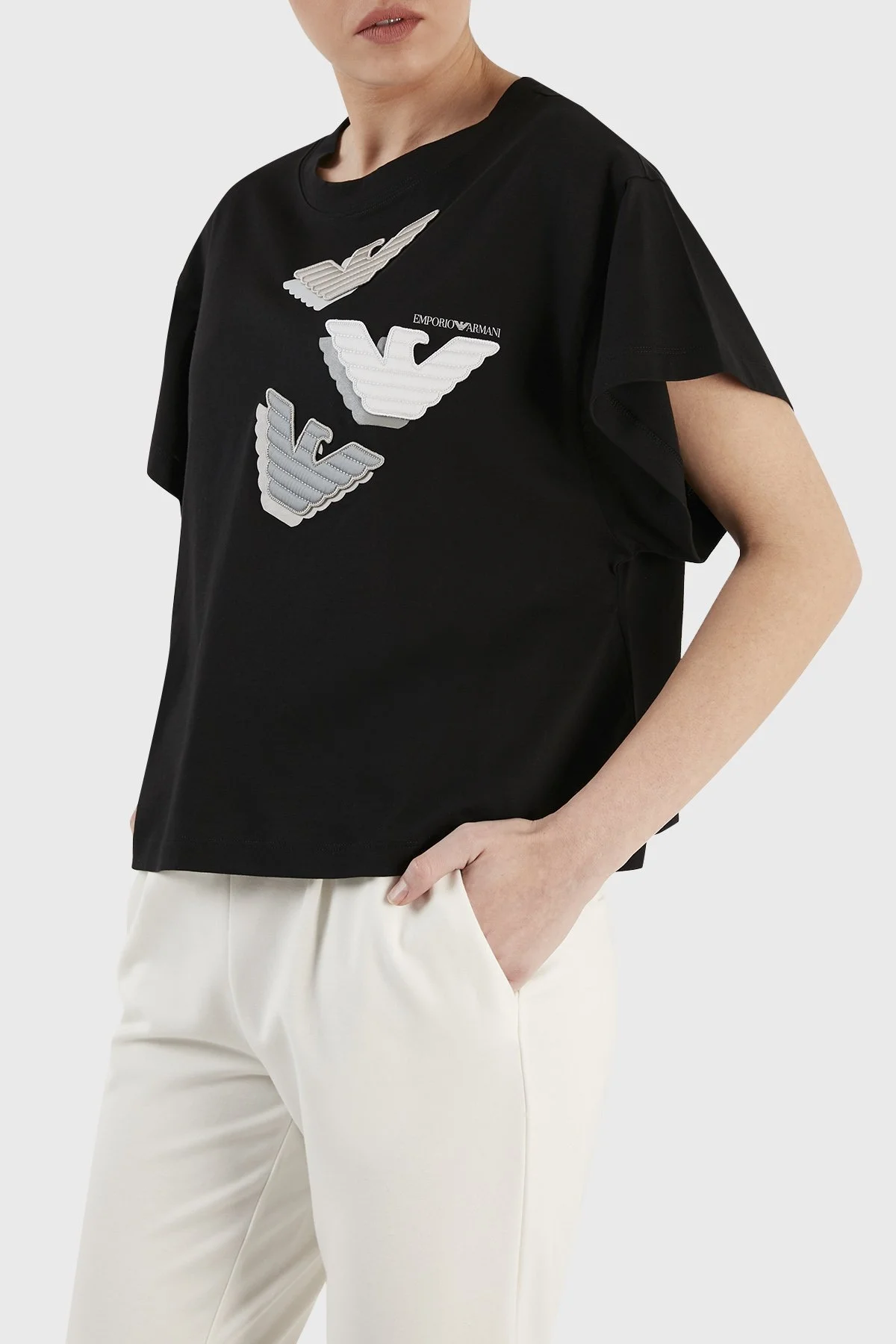 Emporio Armani Pamuklu Relaxed Fit Bisiklet Yaka Bayan T Shirt 3R2T8L 2J53Z 0999 SİYAH - 3