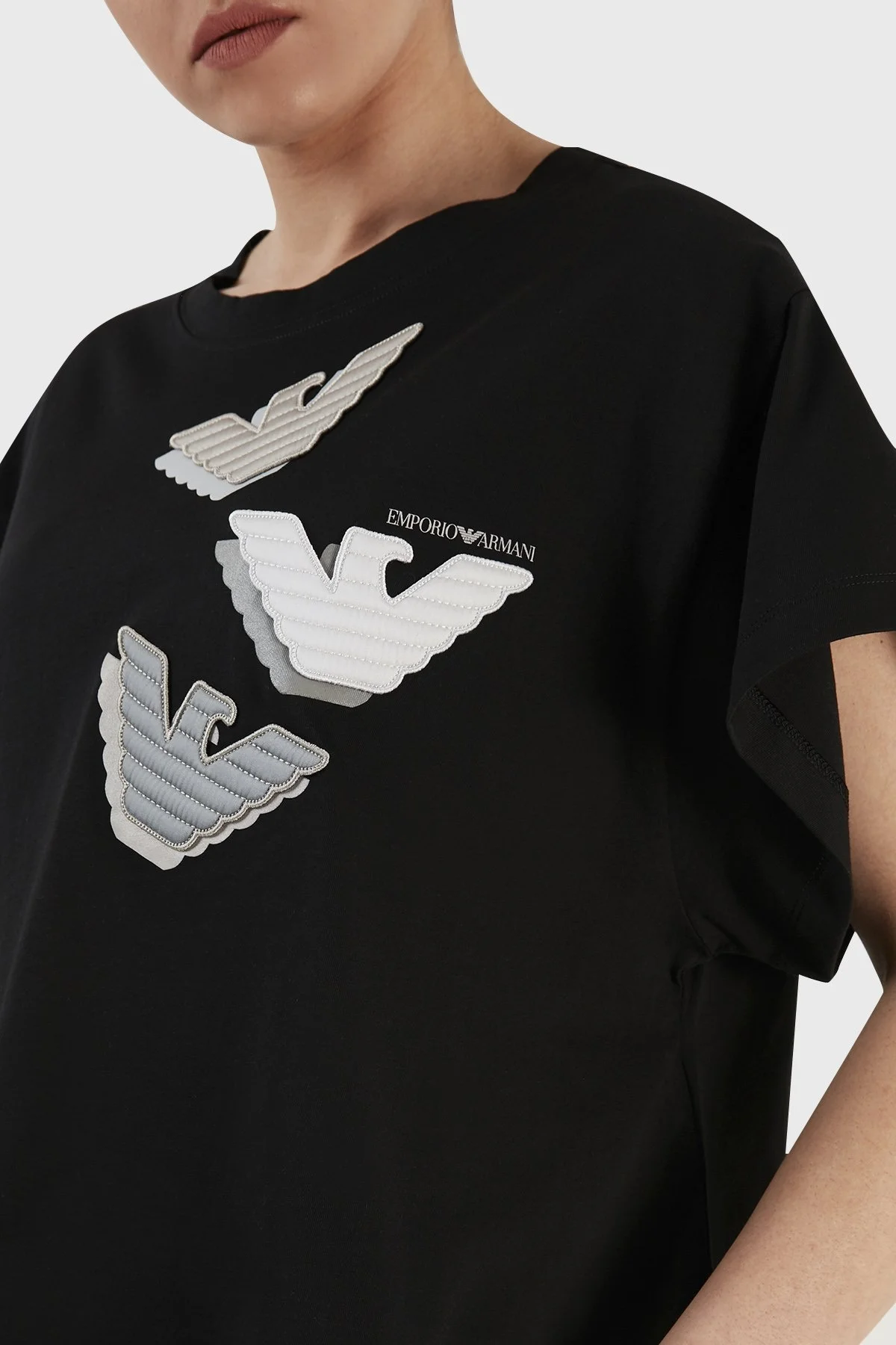 Emporio Armani Pamuklu Relaxed Fit Bisiklet Yaka Bayan T Shirt 3R2T8L 2J53Z 0999 SİYAH - 4