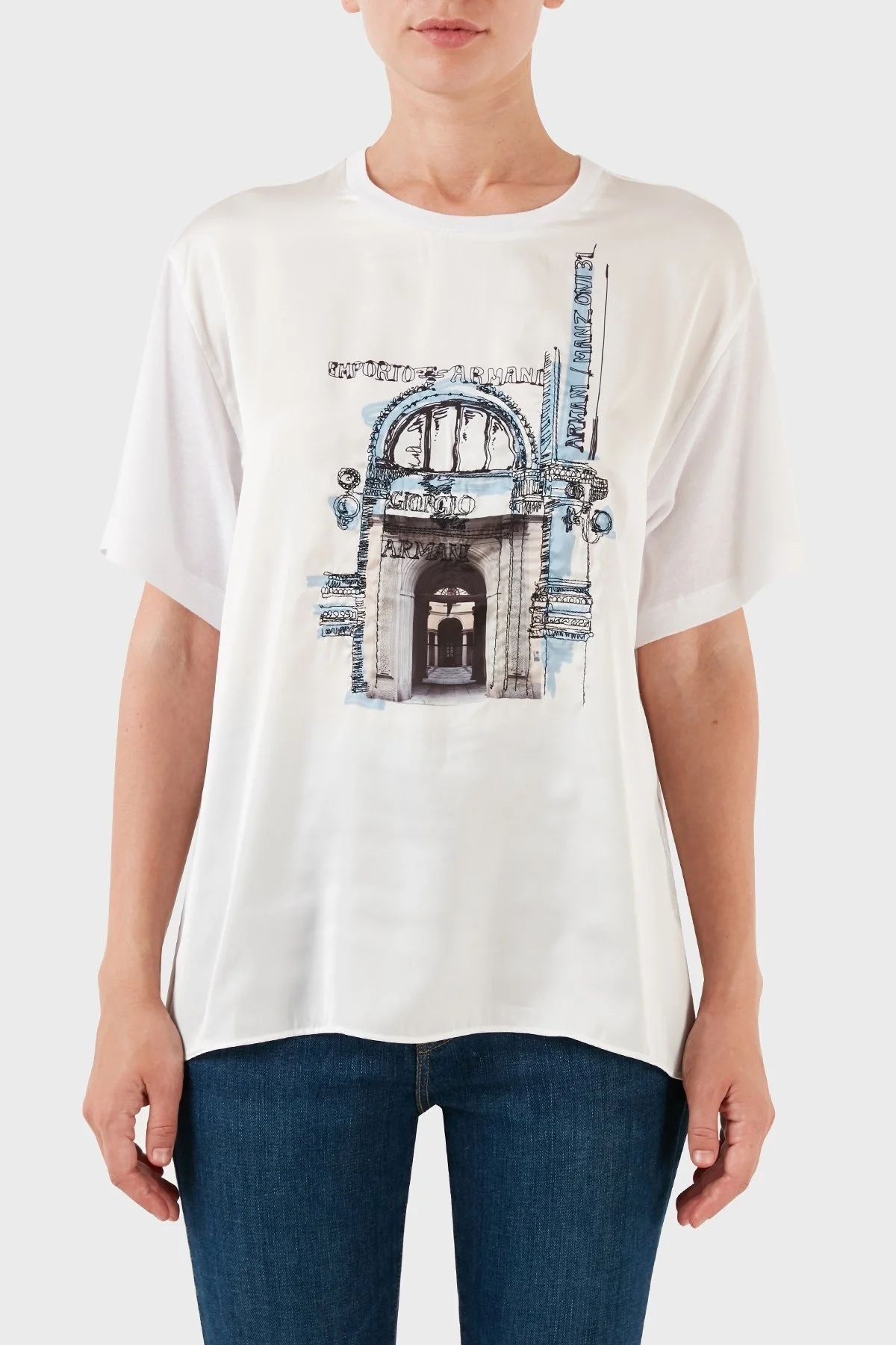 Emporio Armani Pamuklu Relaxed Fit Bisiklet Yaka Bayan T Shirt 6R2T7W 2JTAZ 0100 BEYAZ - 1