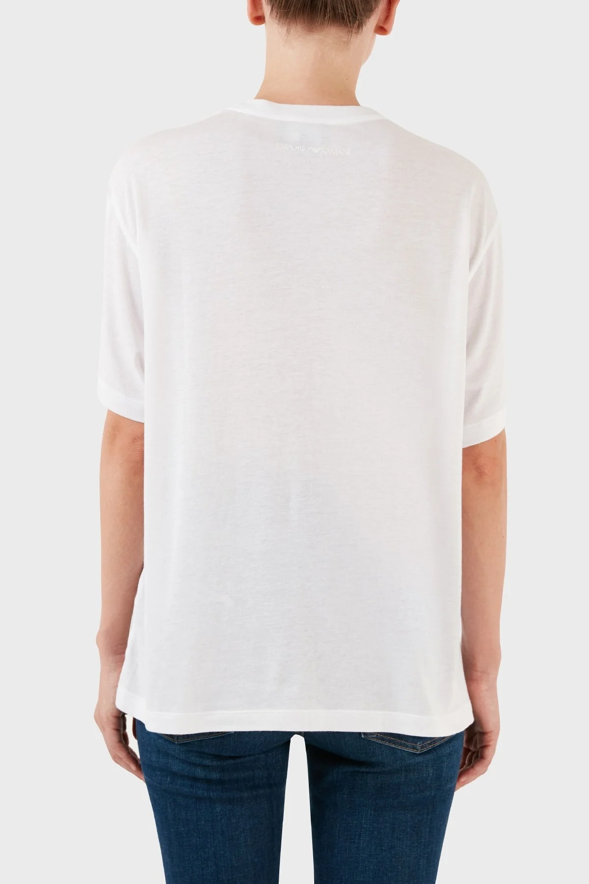 Emporio Armani Pamuklu Relaxed Fit Bisiklet Yaka Bayan T Shirt 6R2T7W 2JTAZ 0100 BEYAZ - 2