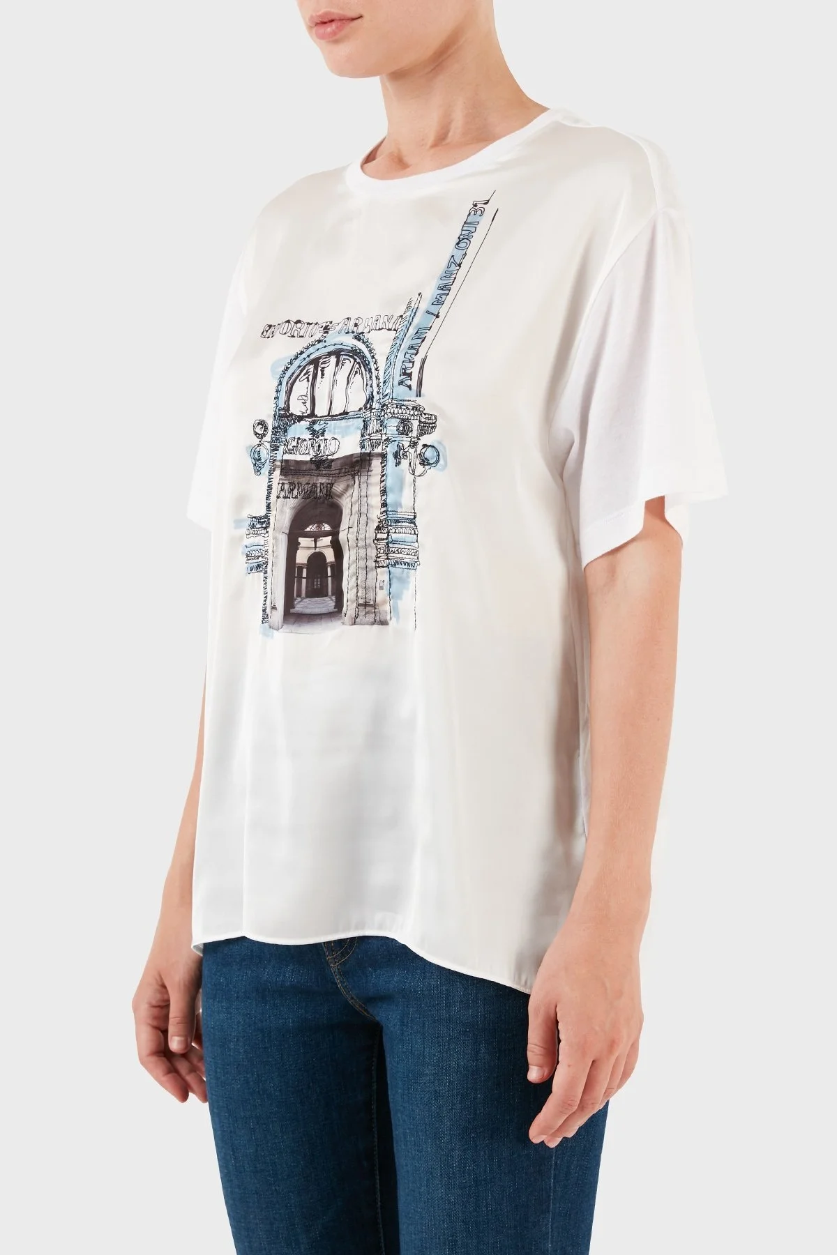 Emporio Armani Pamuklu Relaxed Fit Bisiklet Yaka Bayan T Shirt 6R2T7W 2JTAZ 0100 BEYAZ - 3