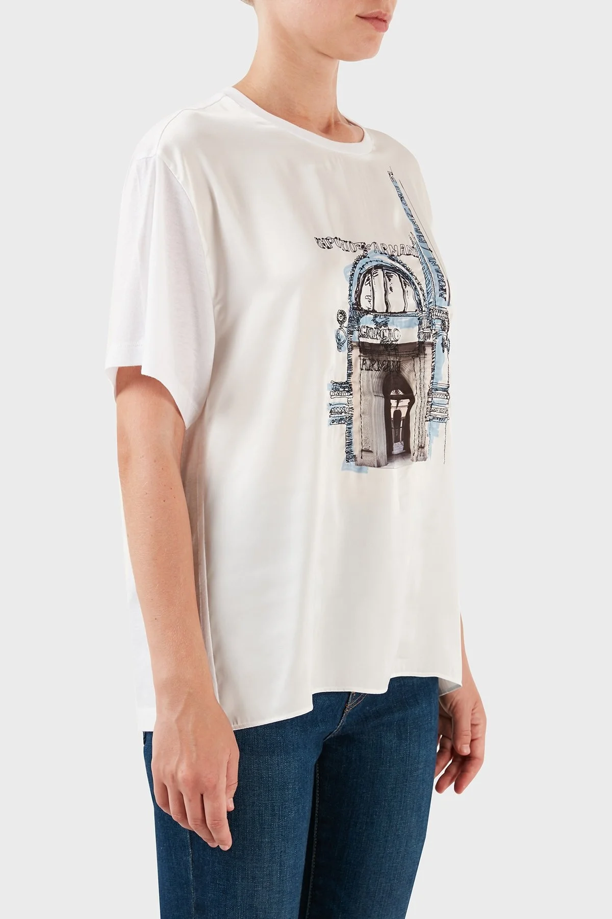 Emporio Armani Pamuklu Relaxed Fit Bisiklet Yaka Bayan T Shirt 6R2T7W 2JTAZ 0100 BEYAZ - 4