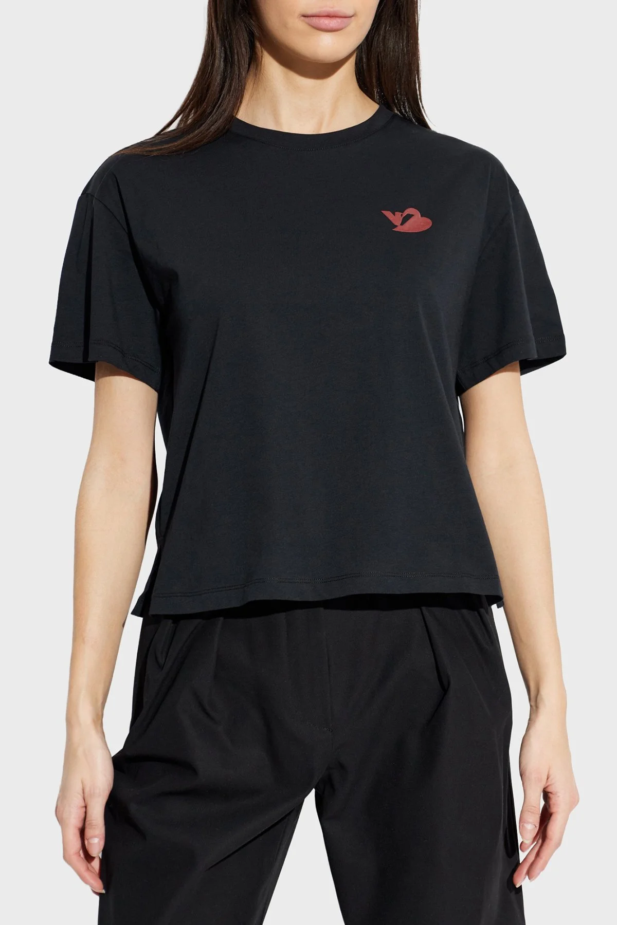 Emporio Armani Pamuklu Relaxed Fit Bisiklet Yaka Bayan T Shirt EW004385 AF12597 UC001 SİYAH - 1