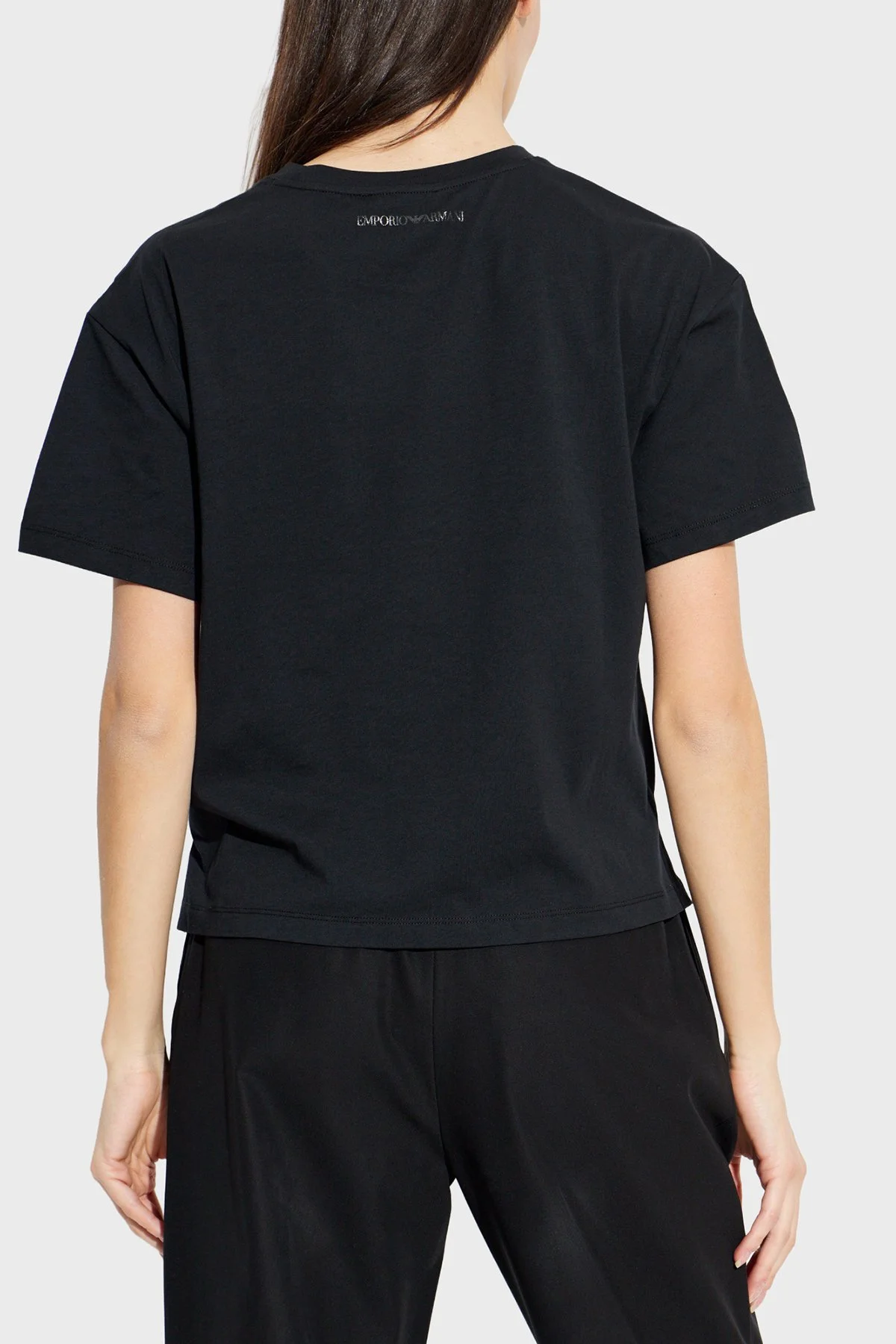 Emporio Armani Pamuklu Relaxed Fit Bisiklet Yaka Bayan T Shirt EW004385 AF12597 UC001 SİYAH - 3