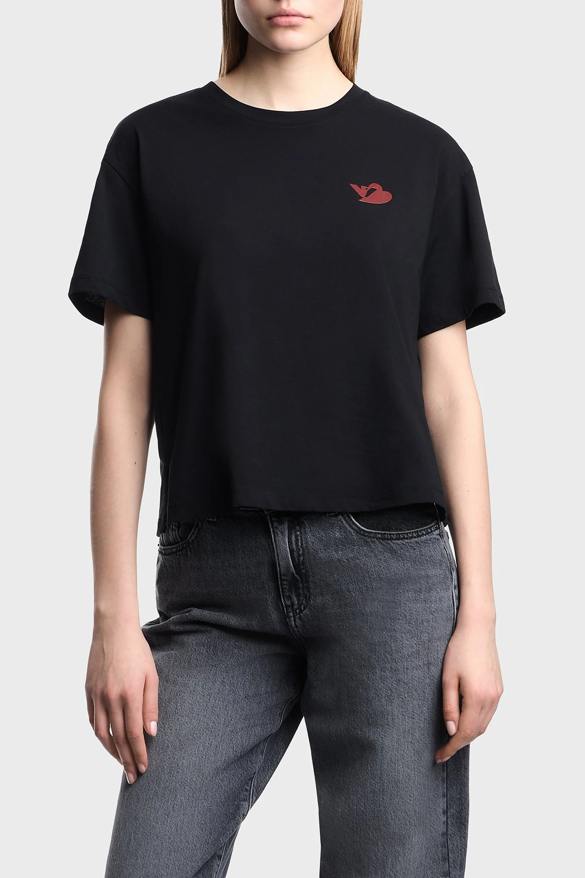 Emporio Armani Pamuklu Relaxed Fit Bisiklet Yaka Kadın T Shirt EW004385 AF12597 UC001 SİYAH - 1