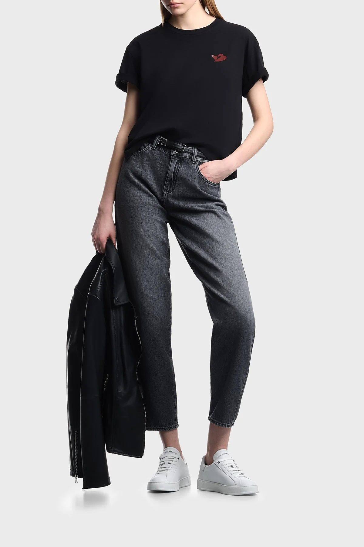Emporio Armani Pamuklu Relaxed Fit Bisiklet Yaka Kadın T Shirt EW004385 AF12597 UC001 SİYAH - 2