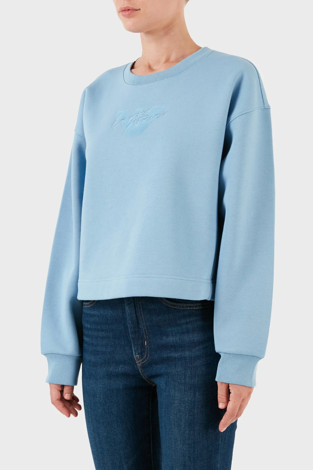 Emporio Armani Pamuklu Relaxed Fit Bisiklet Yaka Crop Kadın Sweat 6R2M7L 2JTDZ 0712 MAVİ - 2