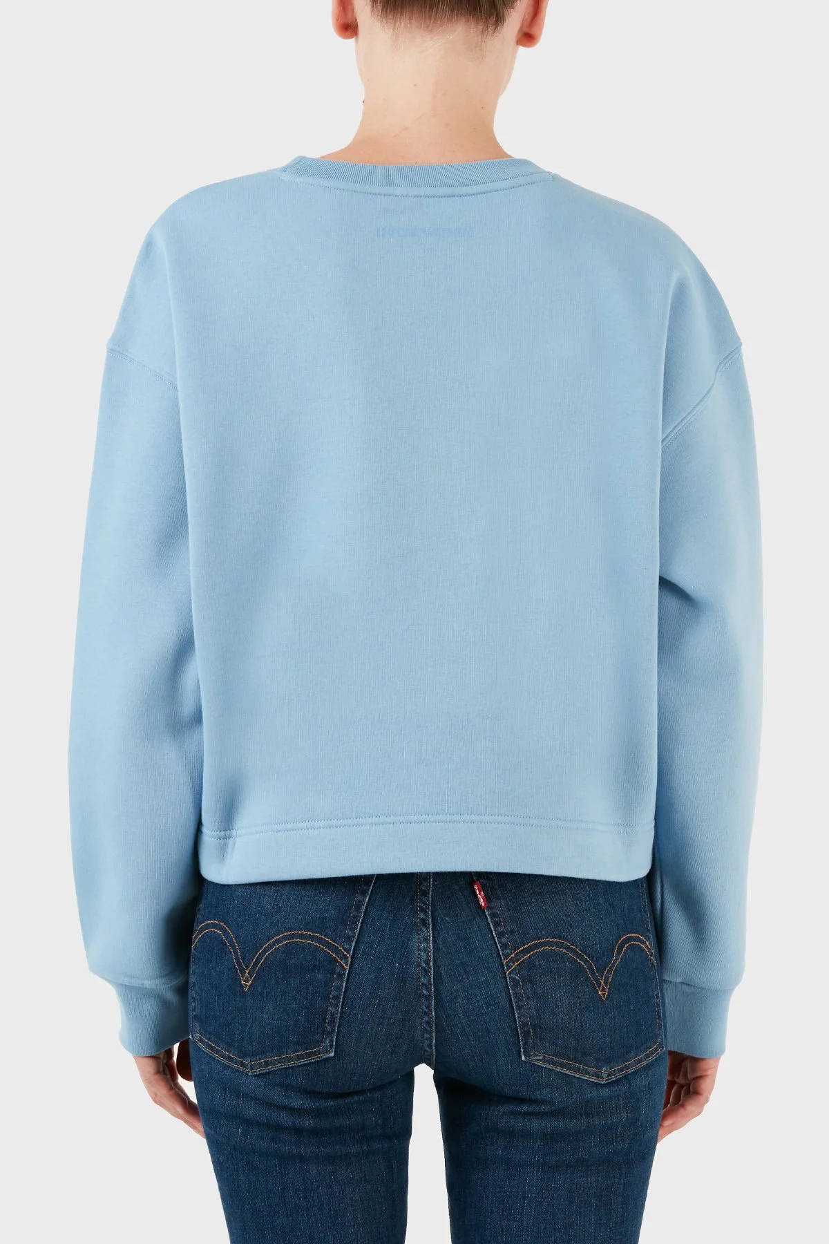 Emporio Armani Pamuklu Relaxed Fit Bisiklet Yaka Crop Kadın Sweat 6R2M7L 2JTDZ 0712 MAVİ - 3