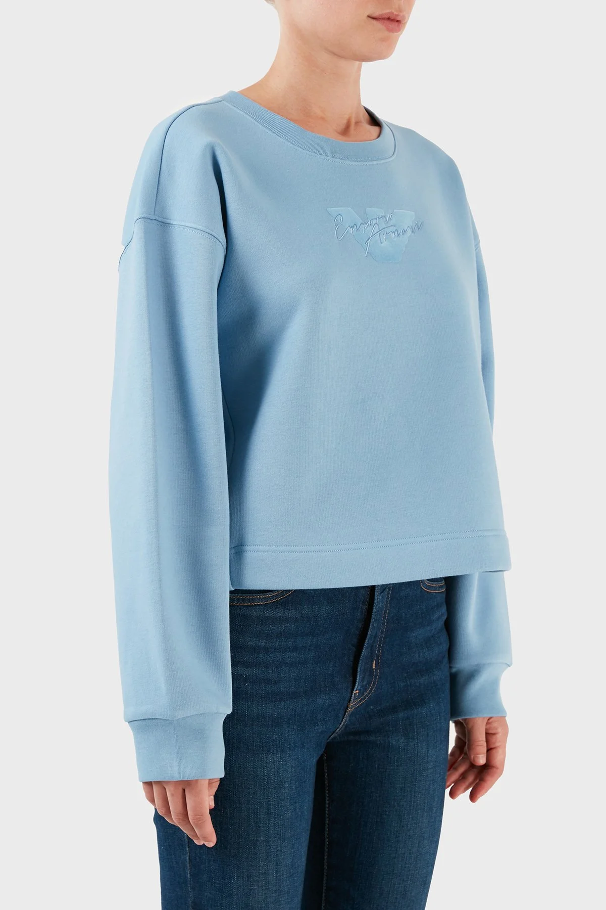 Emporio Armani Pamuklu Relaxed Fit Bisiklet Yaka Crop Kadın Sweat 6R2M7L 2JTDZ 0712 MAVİ - 4