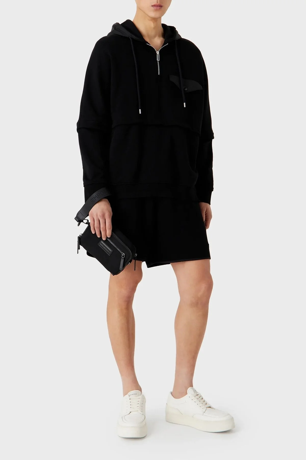 Emporio Armani Pamuklu Relaxed Fit Çıkarılabilir Kollu Kapüşonlu Erkek Sweat 6R1MBV 1JWPZ 0999 SİYAH - 7