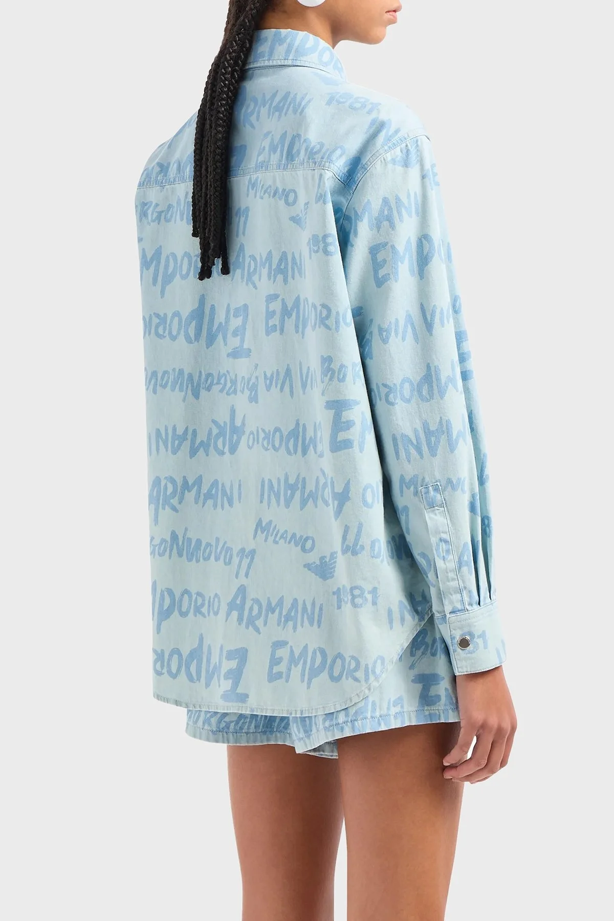 Emporio Armani Pamuklu Relaxed Fit Denim Bayan Gömlek 3D2C69 2DV2Z F701 MAVİ - 2