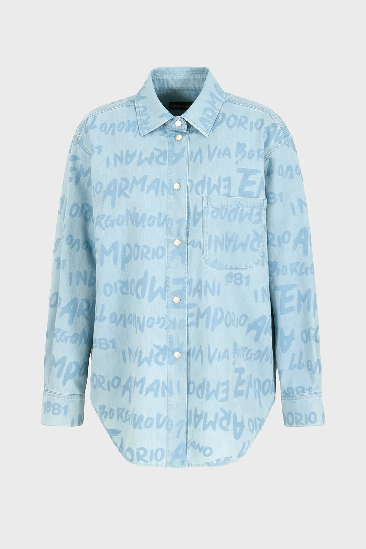 Emporio Armani Pamuklu Relaxed Fit Denim Bayan Gömlek 3D2C69 2DV2Z F701 MAVİ - 5