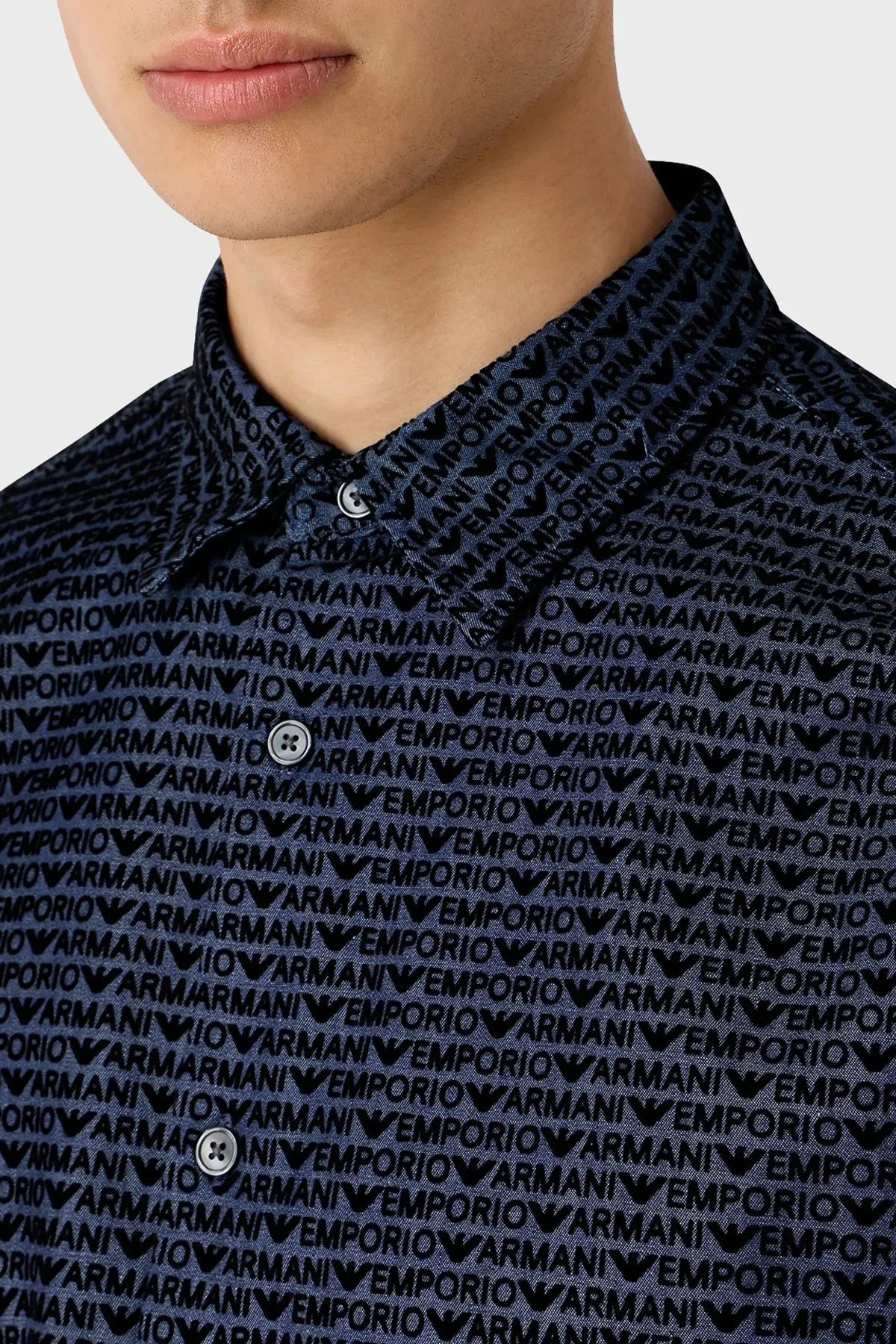 Emporio Armani Pamuklu Relaxed Fit Erkek Gömlek 3D1CD3 1DKAZ F916 LACİVERT - 3