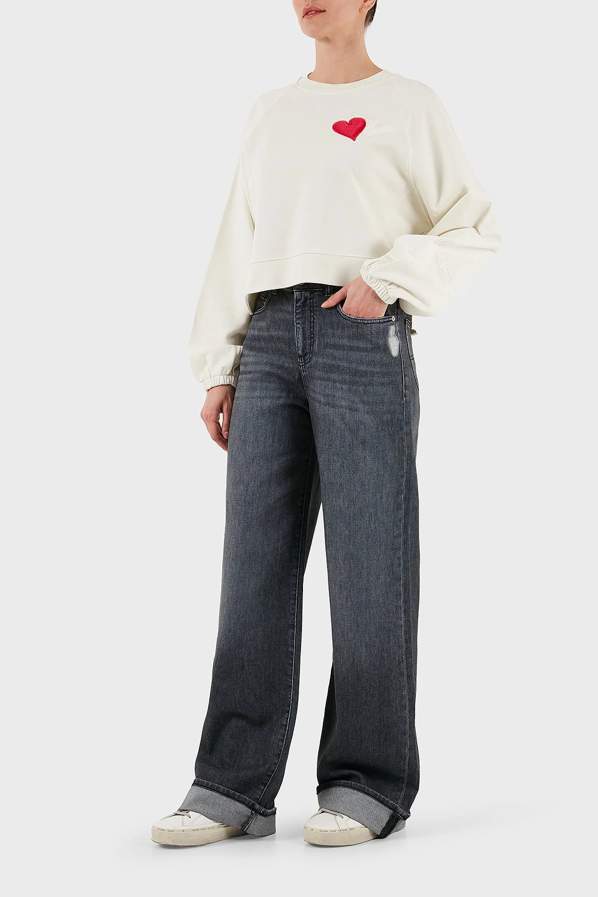 Emporio Armani Pamuklu Relaxed Fit Geniş Paça Vintage Görünümlü Jeans Kadın Kot Pantolon EW000737 AF17033 M8001 GRİ - 2