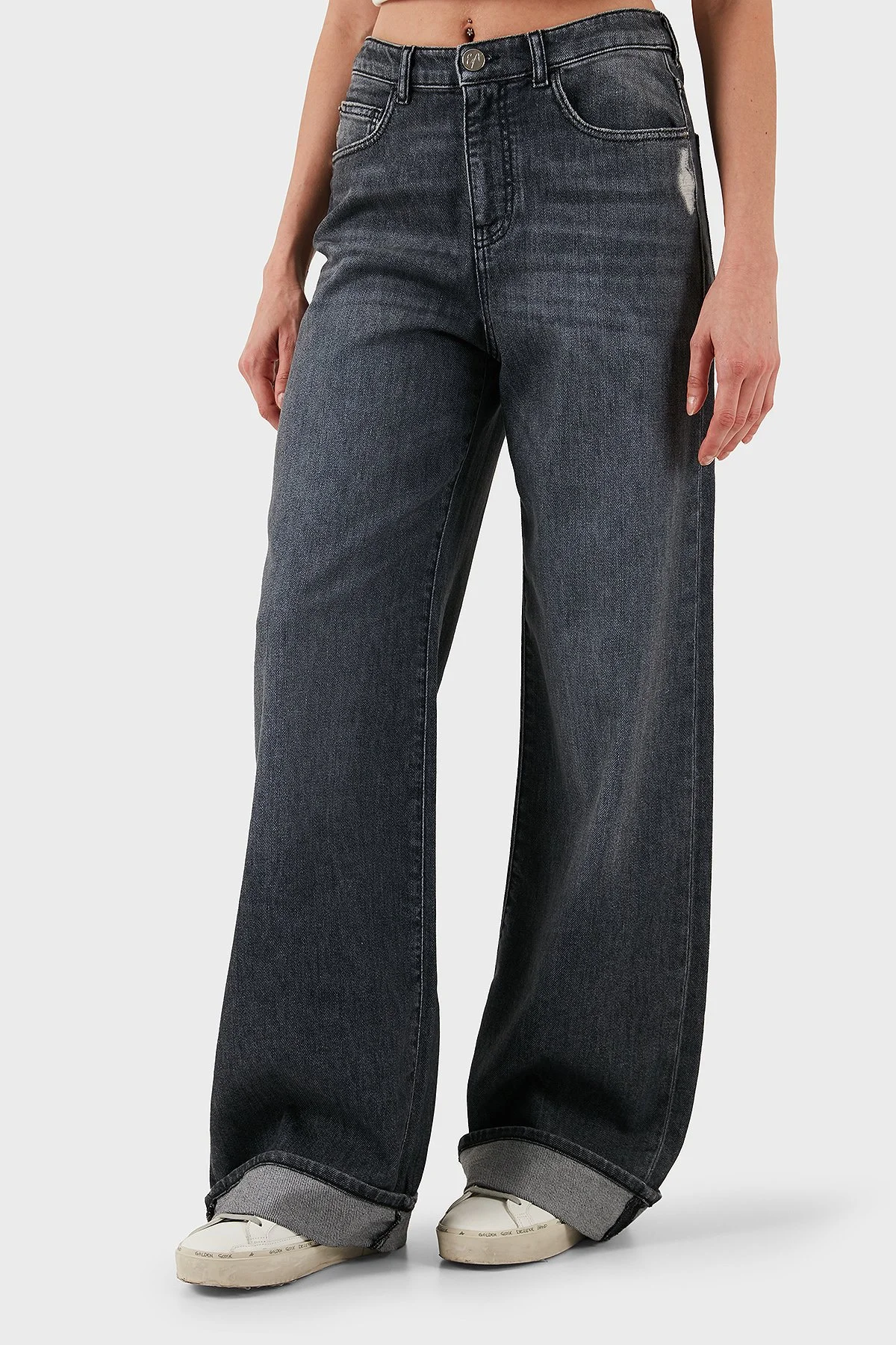 Emporio Armani Pamuklu Relaxed Fit Geniş Paça Vintage Görünümlü Jeans Kadın Kot Pantolon EW000737 AF17033 M8001 GRİ - 5
