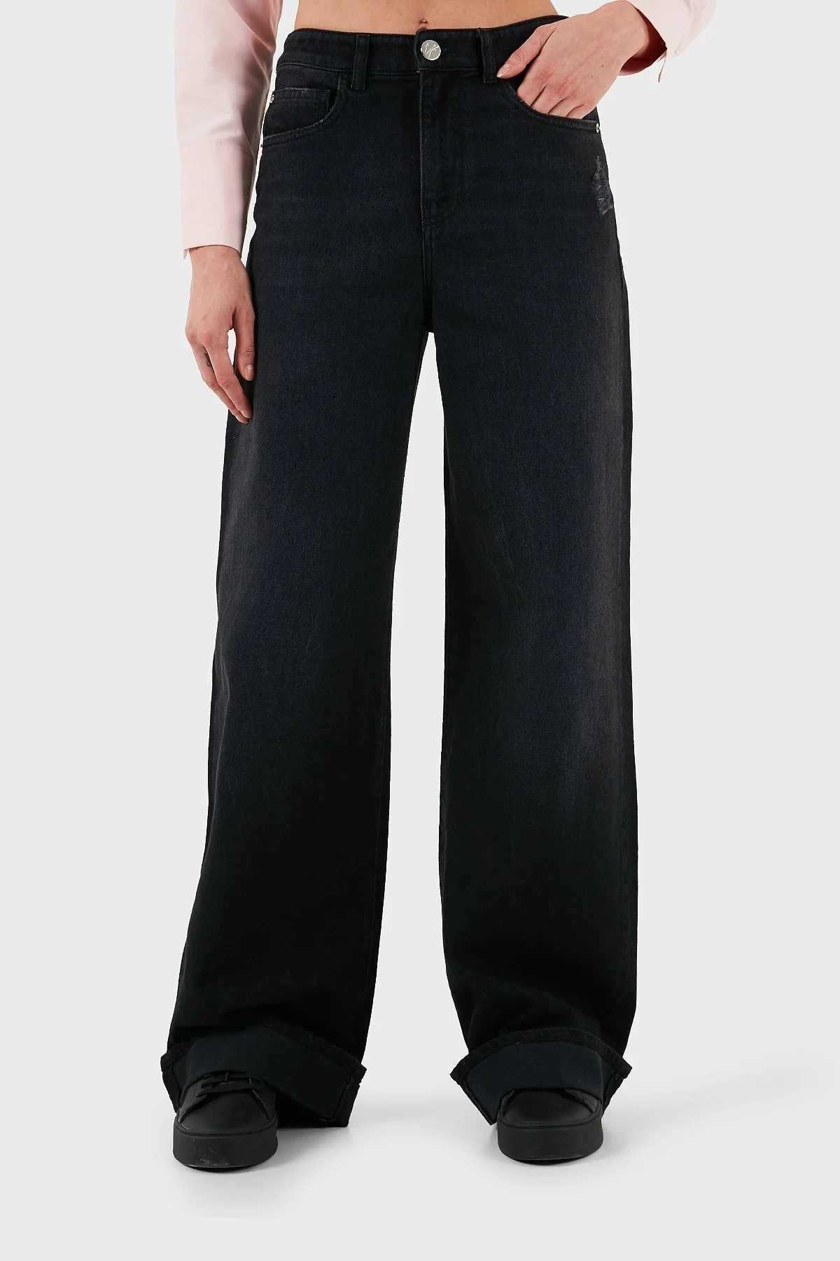 Emporio Armani Pamuklu Relaxed Fit Geniş Paça Vintage Görünümlü Jeans Bayan Kot Pantolon EW000737 AF17033 MC002 SİYAH - 7