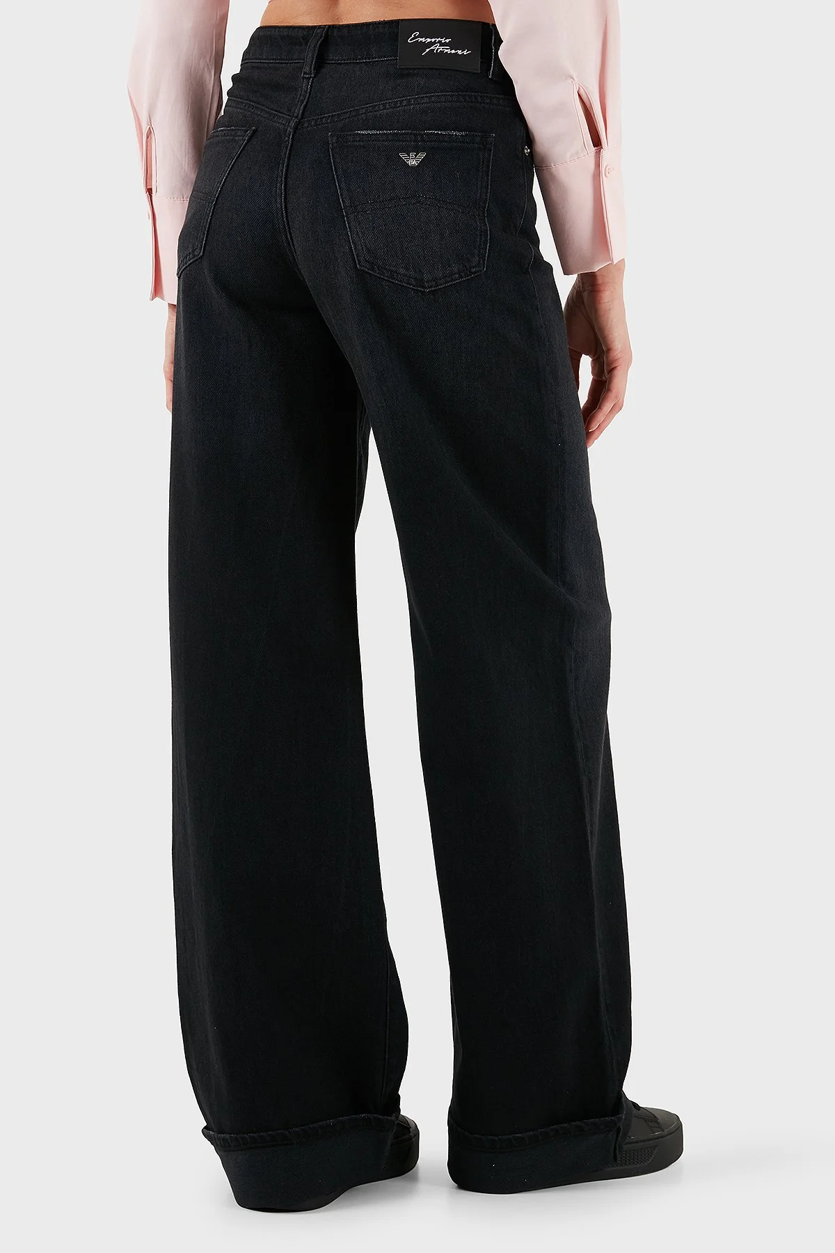 Emporio Armani Pamuklu Relaxed Fit Geniş Paça Vintage Görünümlü Jeans Kadın Kot Pantolon EW000737 AF17033 MC002 SİYAH - 3