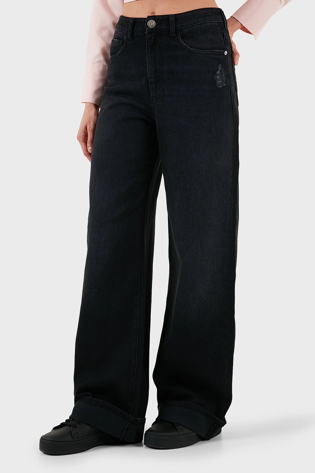 Emporio Armani Pamuklu Relaxed Fit Geniş Paça Vintage Görünümlü Jeans Kadın Kot Pantolon EW000737 AF17033 MC002 SİYAH - 4
