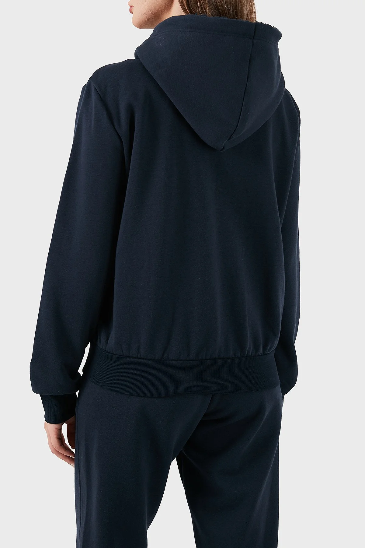 Emporio Armani Pamuklu Relaxed Fit Kapüşonlu İçi Yumaşak Tüylü Fermuarlı Bayan Sweat EW001935 AF15363 UB101 LACİVERT - 3