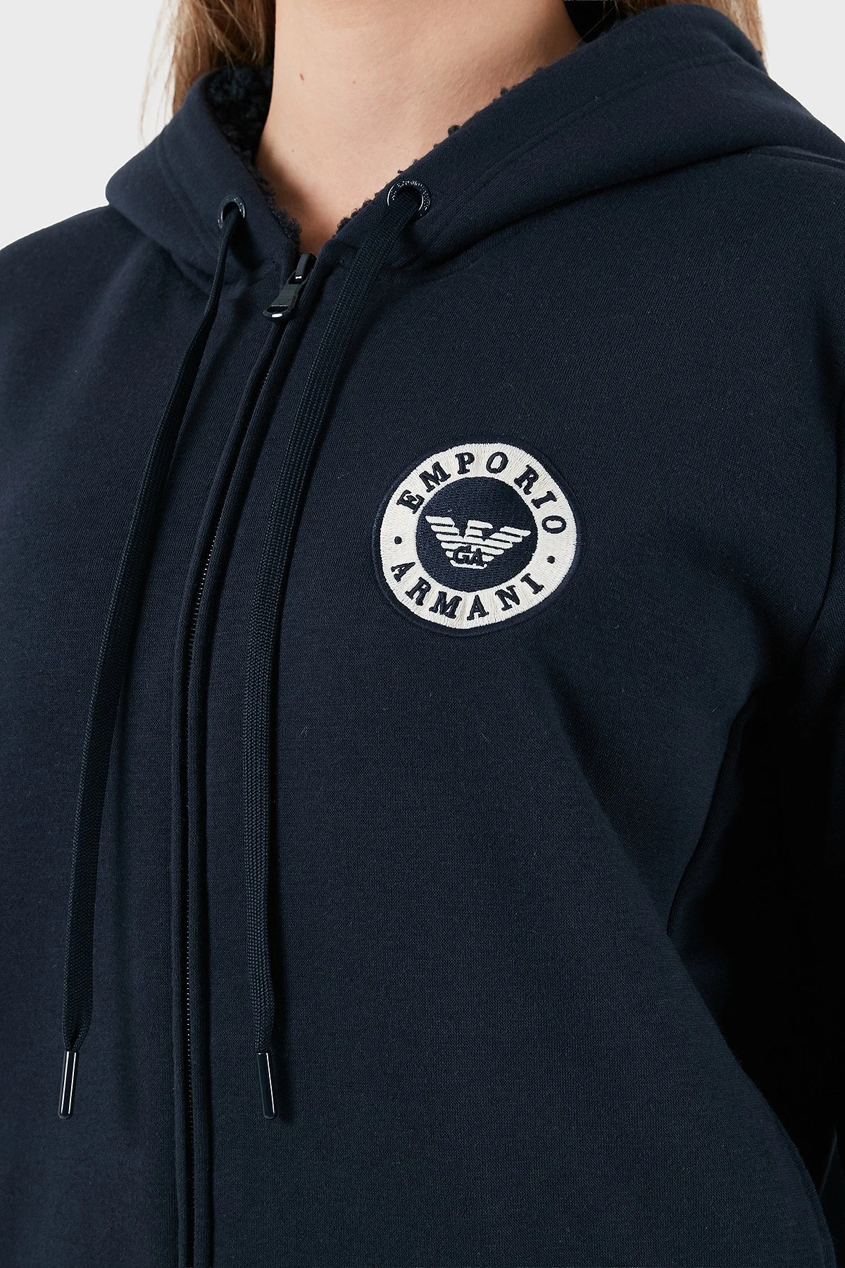 Emporio Armani Pamuklu Relaxed Fit Kapüşonlu İçi Yumaşak Tüylü Fermuarlı Bayan Sweat EW001935 AF15363 UB101 LACİVERT - 7