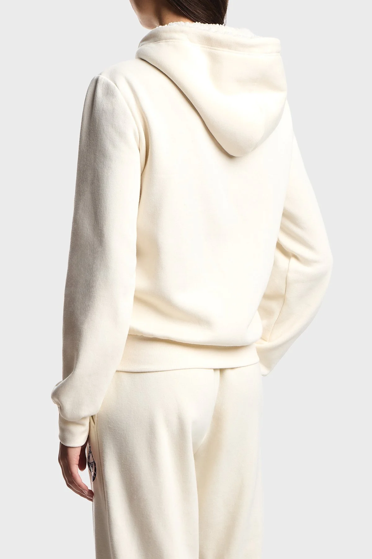 Emporio Armani Pamuklu Relaxed Fit Kapüşonlu İçi Yumuşak Tüylü Fermuarlı Bayan Sweat EW001935 AF15363 U1054 EKRU - 2