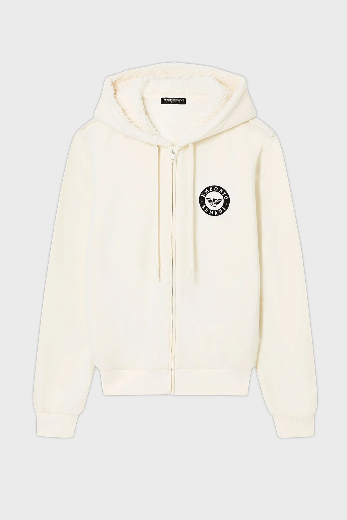 Emporio Armani Pamuklu Relaxed Fit Kapüşonlu İçi Yumuşak Tüylü Fermuarlı Bayan Sweat EW001935 AF15363 U1054 EKRU - 4