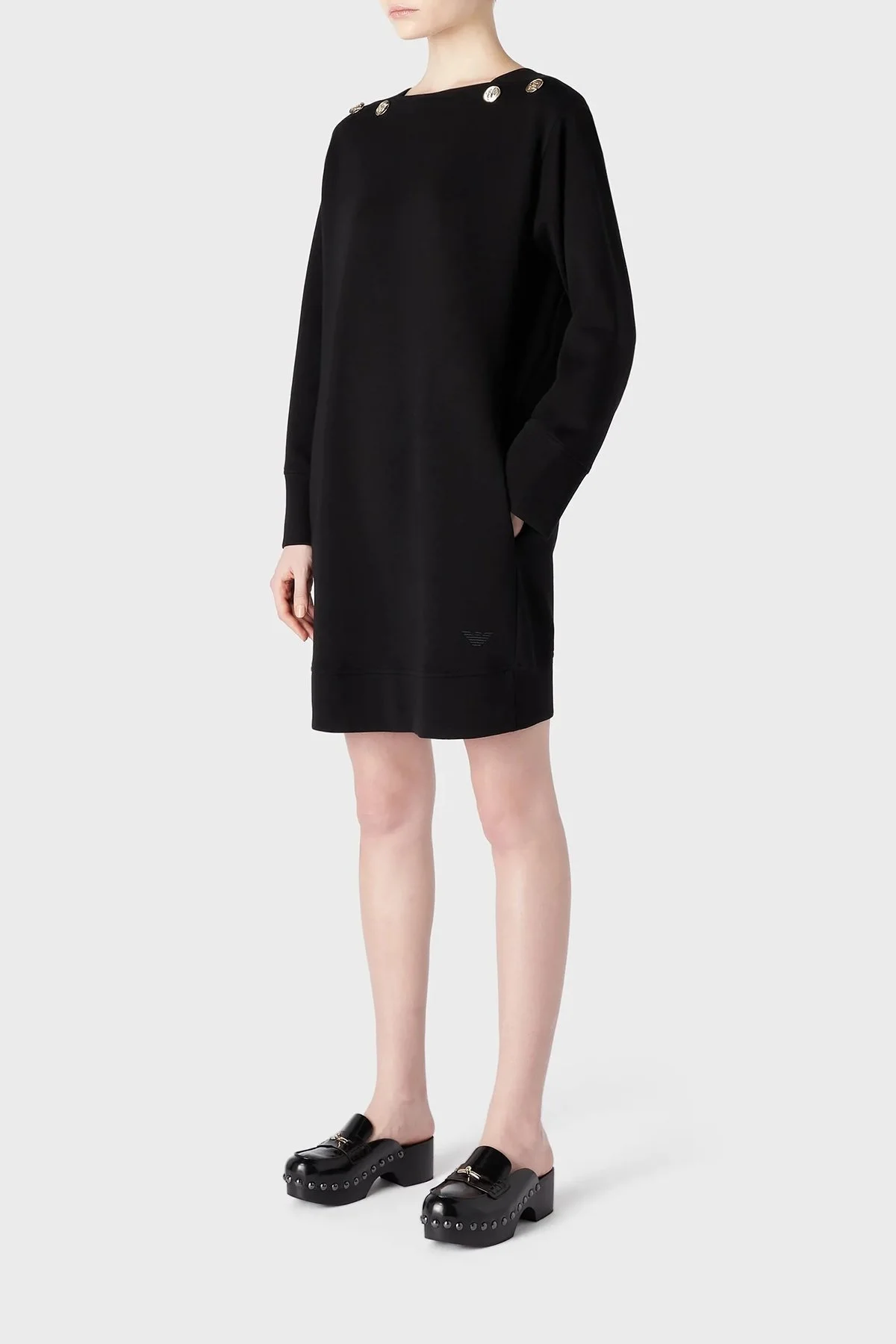 Emporio Armani Pamuklu Relaxed Fit Kare Yaka Mini Bayan Elbise 6R2A6A 1JHSZ 0999 SİYAH - 1