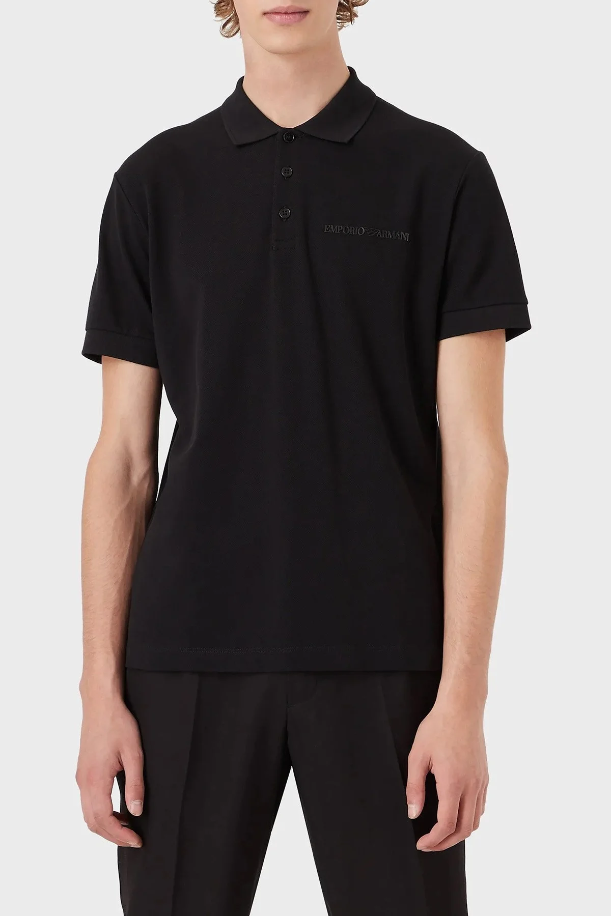 Emporio Armani Pamuklu Sırt Baskılı Regular Fit Düğmeli T Shirt Erkek Polo 3L1F8P 1JX5Z F015 SİYAH - 1