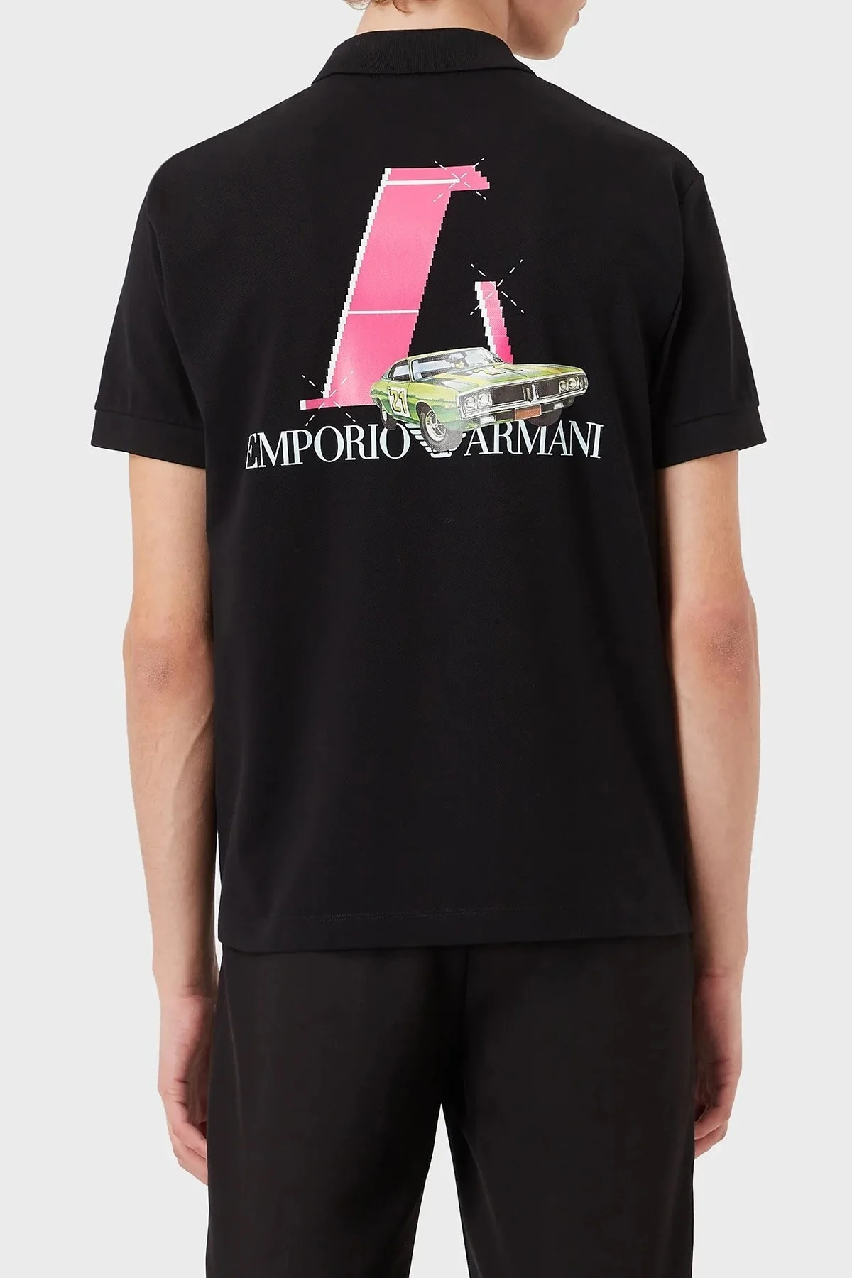 Emporio Armani Pamuklu Sırt Baskılı Regular Fit Düğmeli T Shirt Erkek Polo 3L1F8P 1JX5Z F015 SİYAH - 2