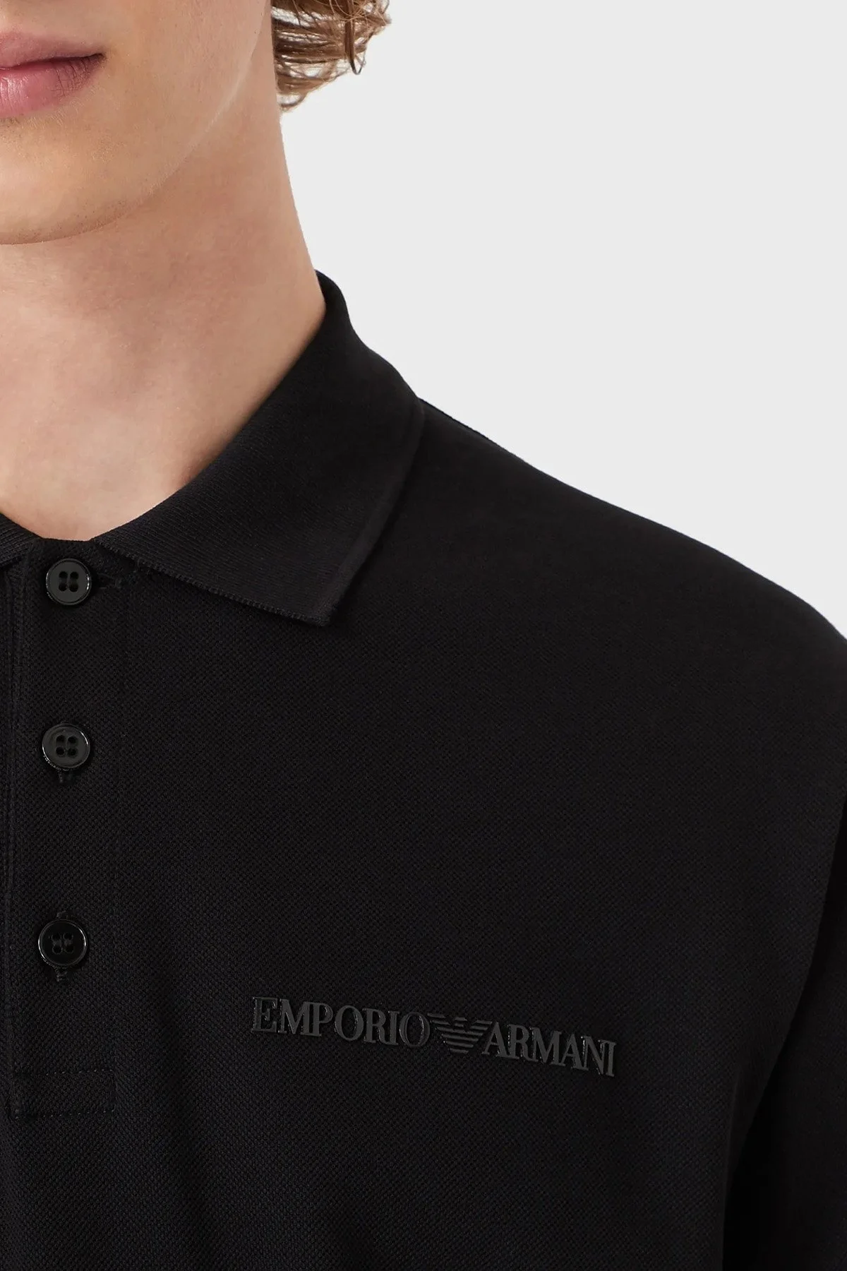 Emporio Armani Pamuklu Sırt Baskılı Regular Fit Düğmeli T Shirt Erkek Polo 3L1F8P 1JX5Z F015 SİYAH - 3