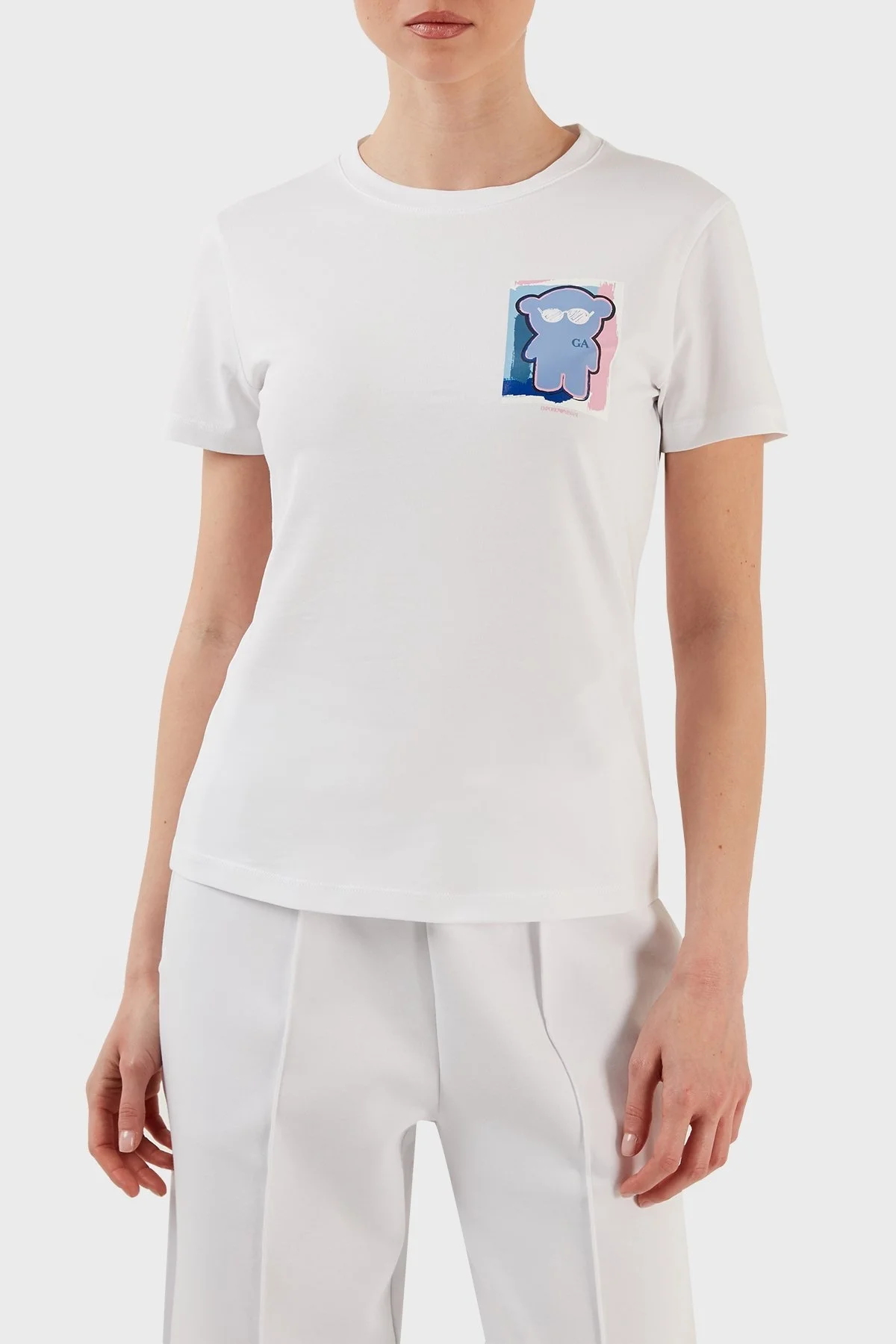 Emporio Armani Pamuklu Slim Fit Bisiklet Yaka Bayan T Shirt 3R2T8D 2J07Z 0100 BEYAZ - 1