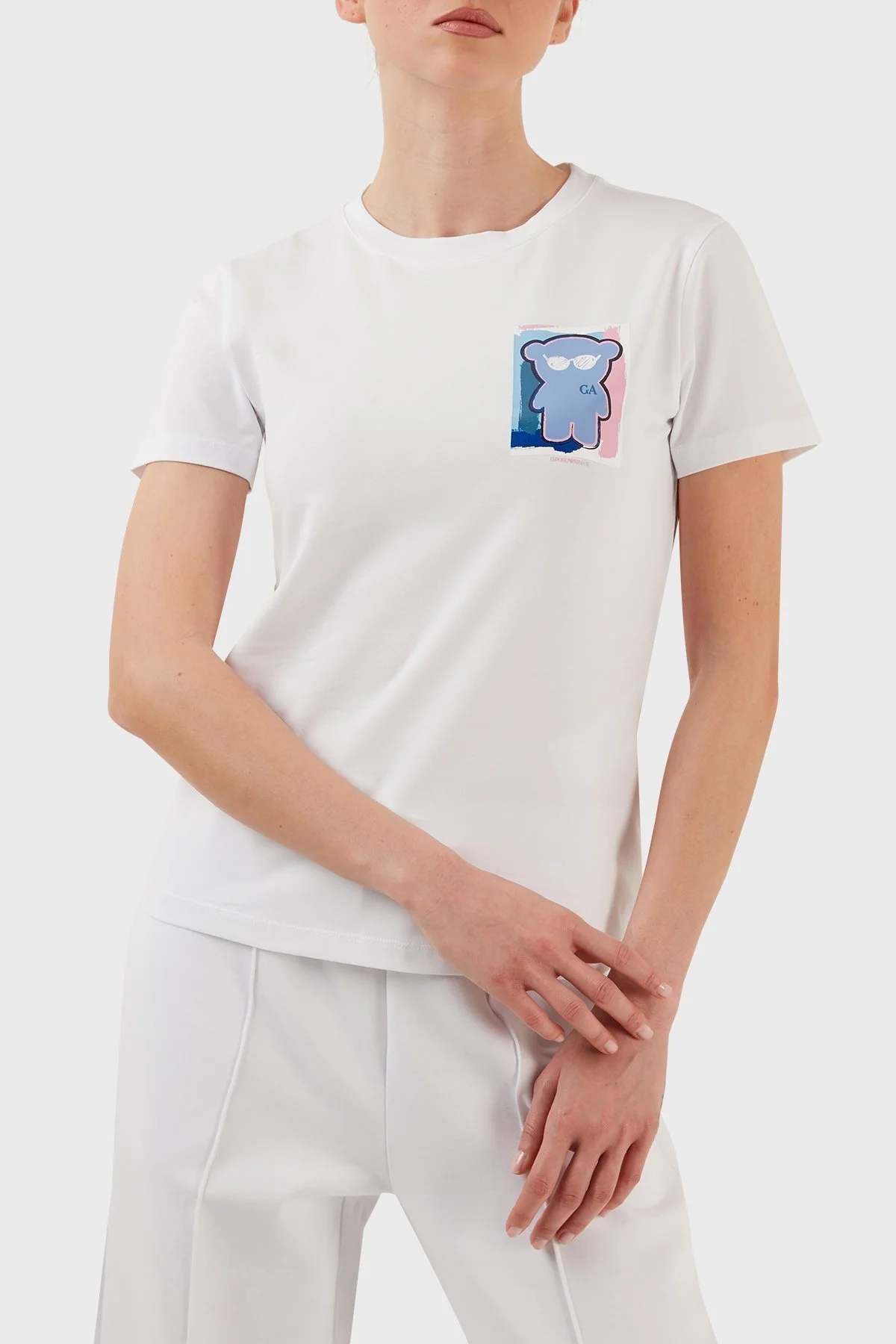 Emporio Armani Pamuklu Slim Fit Bisiklet Yaka Bayan T Shirt 3R2T8D 2J07Z 0100 BEYAZ - 2