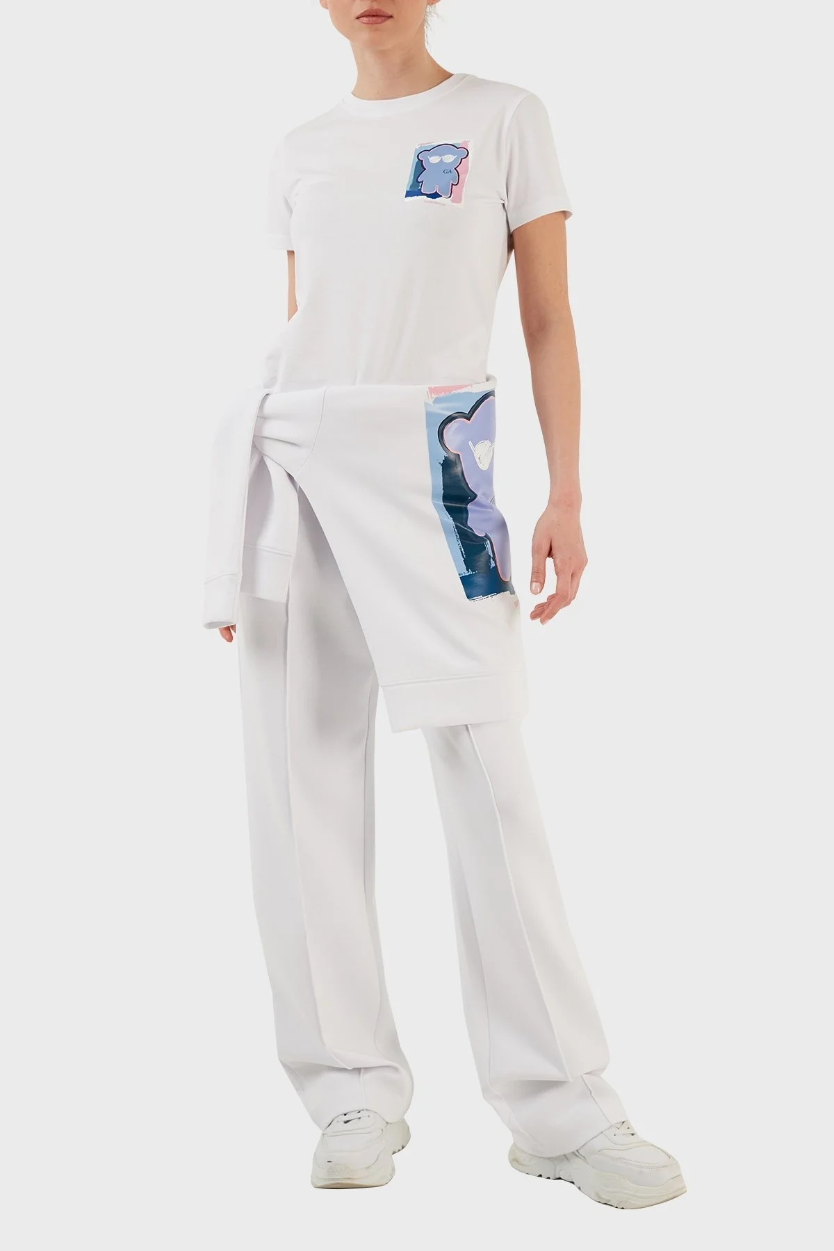 Emporio Armani Pamuklu Slim Fit Bisiklet Yaka Bayan T Shirt 3R2T8D 2J07Z 0100 BEYAZ - 4