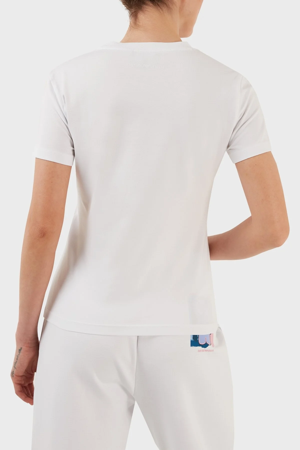 Emporio Armani Pamuklu Slim Fit Bisiklet Yaka Bayan T Shirt 3R2T8D 2J07Z 0100 BEYAZ - 5