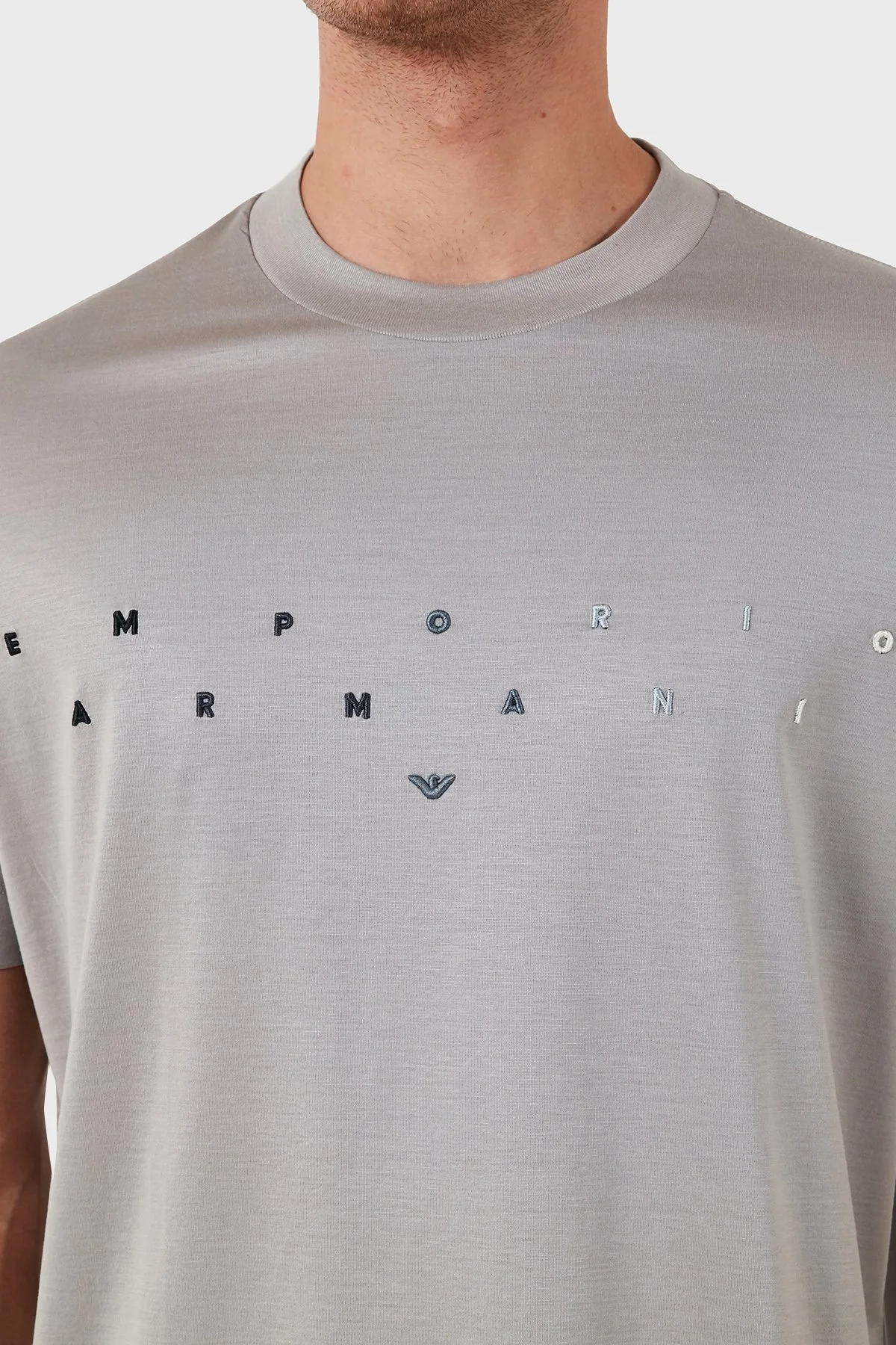Emporio Armani Pamuklu Slim Fit Bisiklet Yaka Erkek T Shirt 3D1TA2 1JUVZ 06H1 GRİ - 6