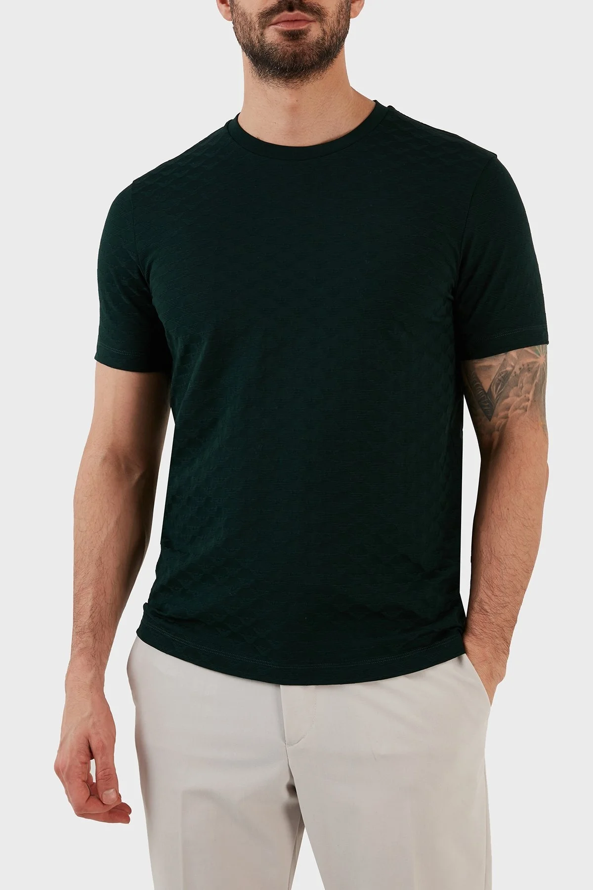 Emporio Armani Pamuklu Slim Fit Bisiklet Yaka Erkek T Shirt 8N1TL7 1JHWZ 0590 HAKİ - 1