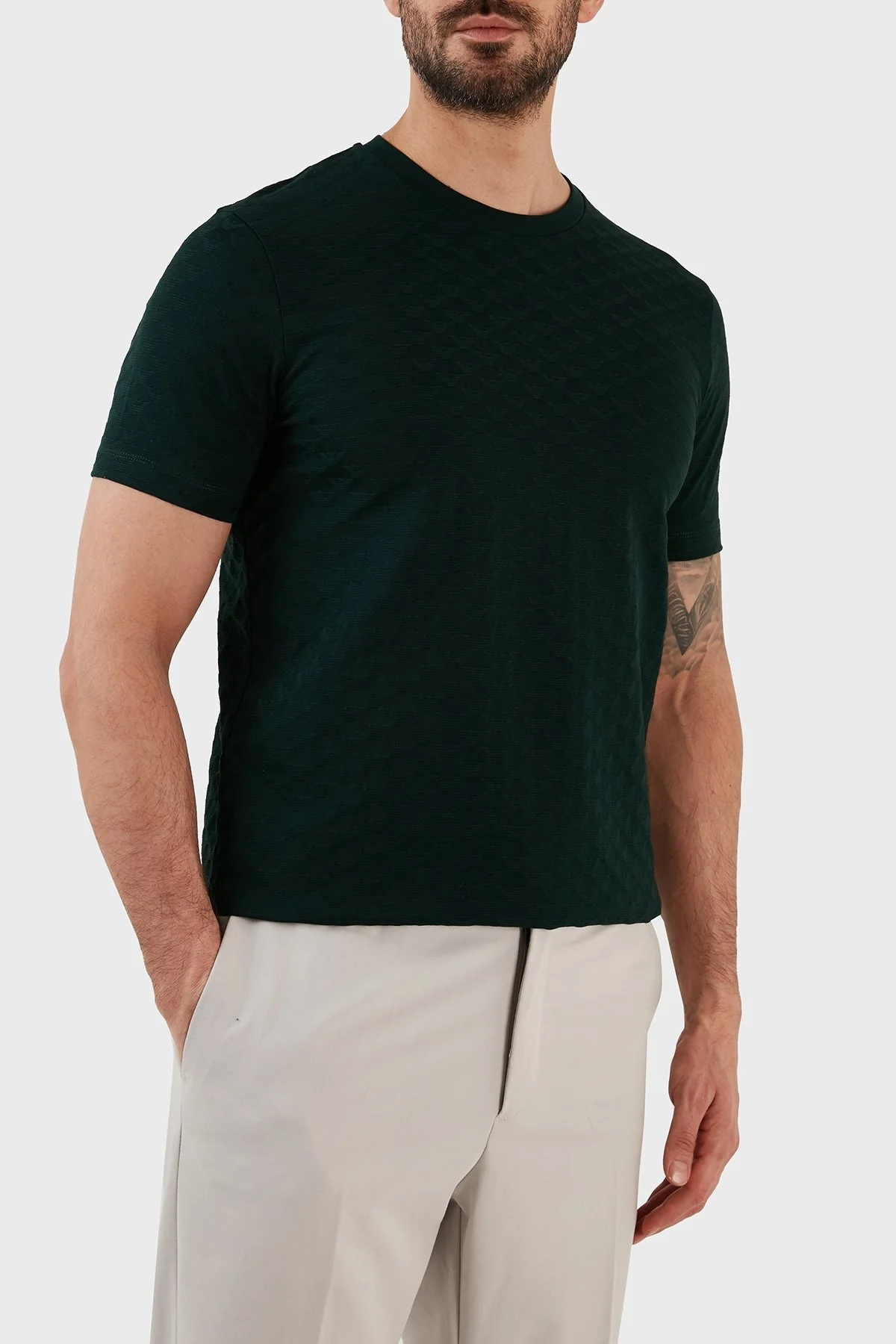 Emporio Armani Pamuklu Slim Fit Bisiklet Yaka Erkek T Shirt 8N1TL7 1JHWZ 0590 HAKİ - 3