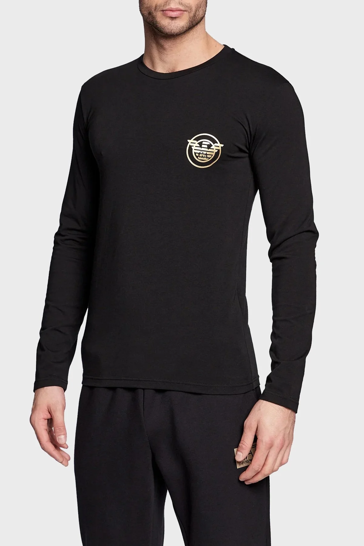 Emporio Armani Pamuklu Slim Fit Bisiklet Yaka Uzun Kollu Erkek T Shirt 111023 2F595 00020 SİYAH - 1