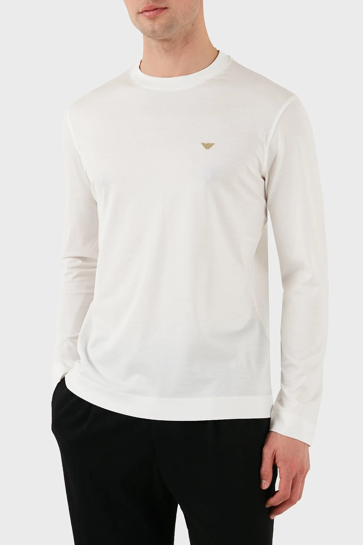 Emporio Armani Pamuklu Slim Fit Bisiklet Yaka Uzun Kollu Erkek T Shirt EM001703 AF10017 M0131 BEYAZ - 7