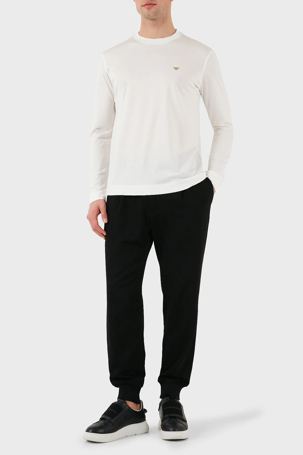 Emporio Armani Pamuklu Slim Fit Bisiklet Yaka Uzun Kollu Erkek T Shirt EM001703 AF10017 M0131 BEYAZ - 8